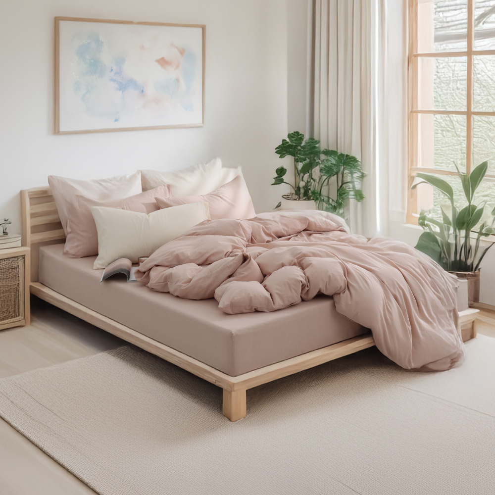 水洗棉｜100%純棉｜雙色配｜棉橙白ｘ薄霧紗