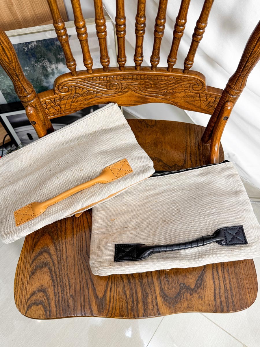 【5折起 Summer Sale】真皮.麻棉 袋 size : 長 12.5" 高 "8" 風琴 2.5"【不設退換】【因SUMMER SALE訂單較多，需要7-10個工作天才安排出貨】