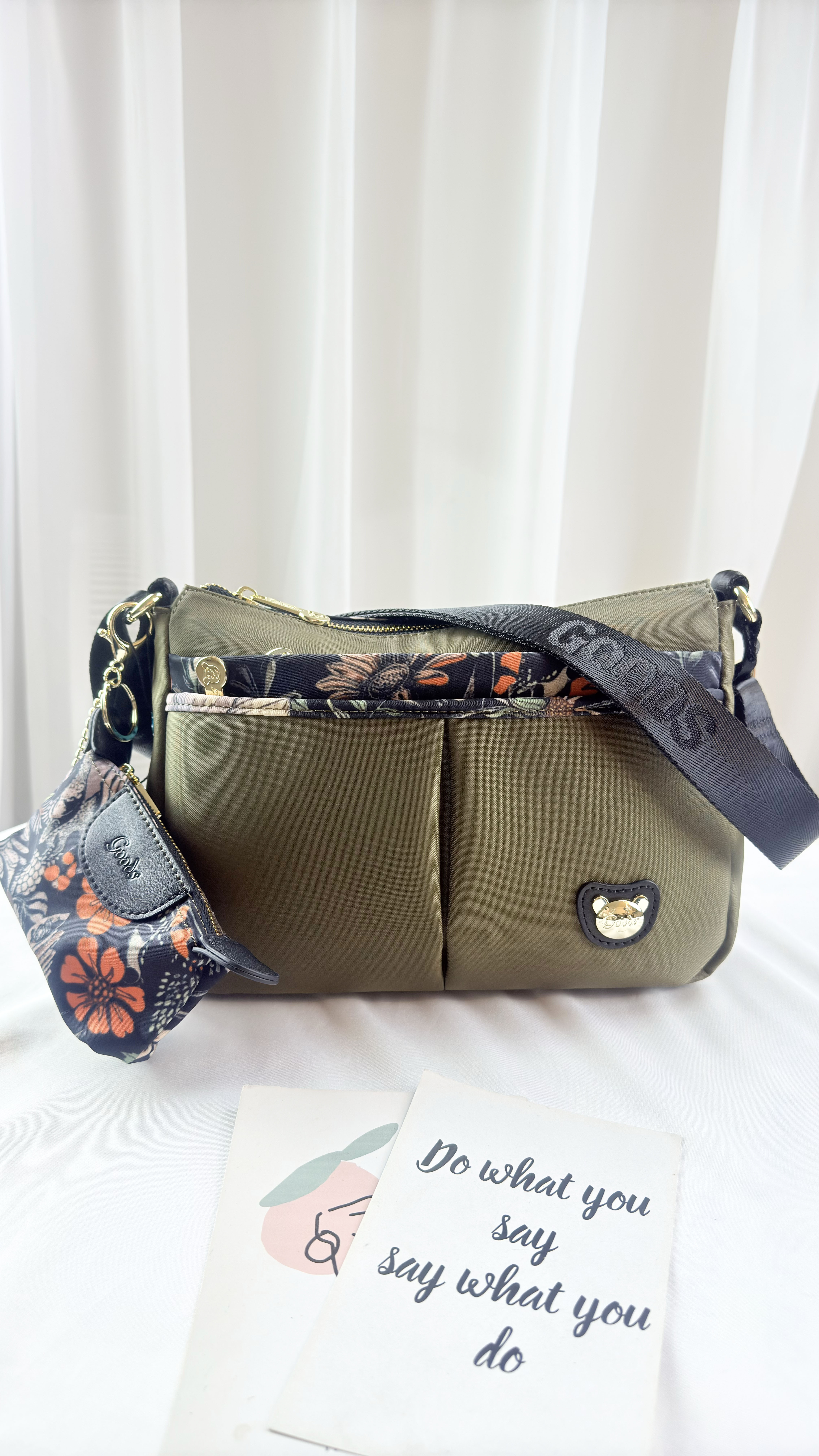 GOODS 綠花防潑水側背包 附零錢包 #2746