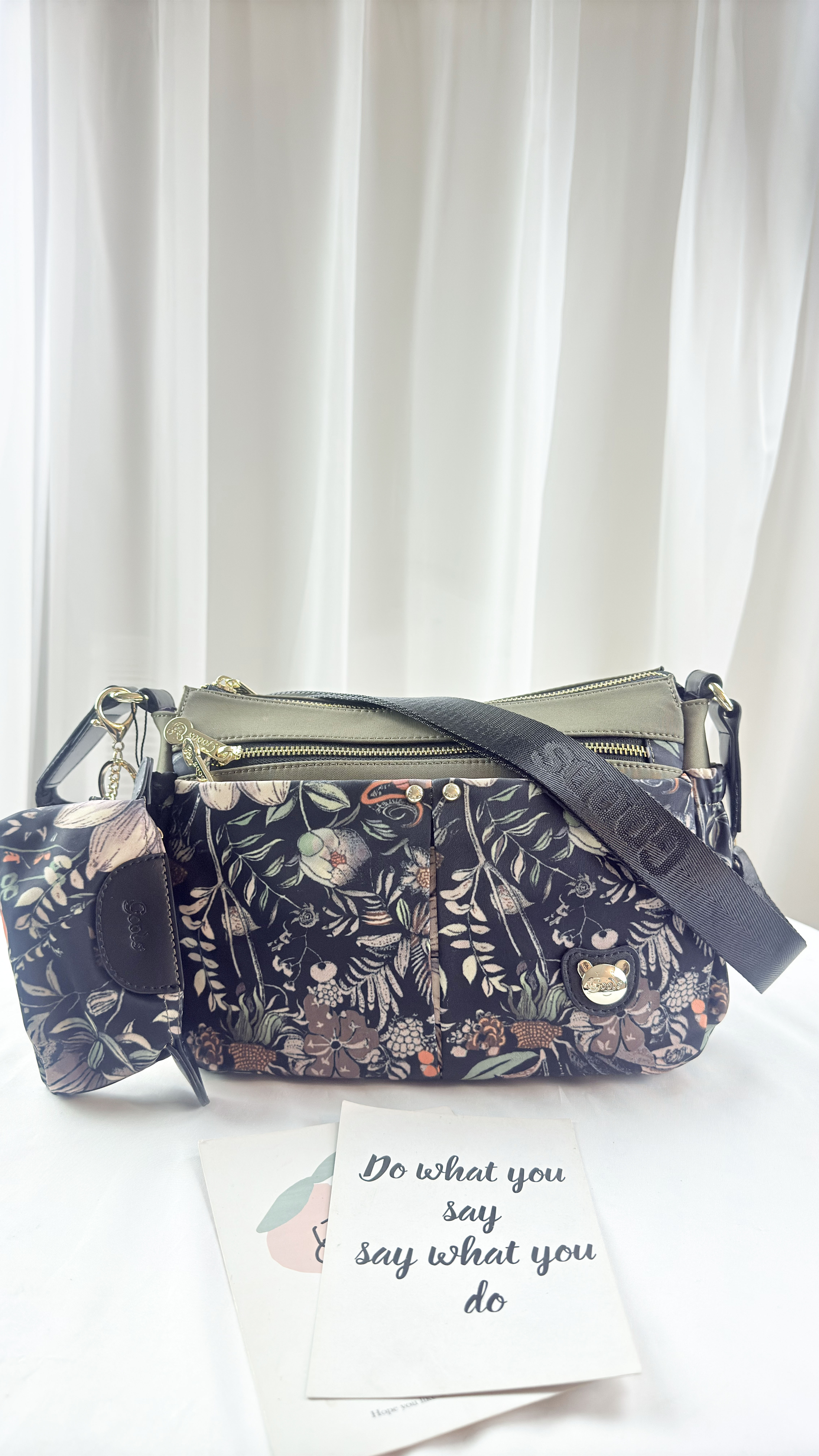 GOODS 綠花防潑水側背包 附零錢包#2806