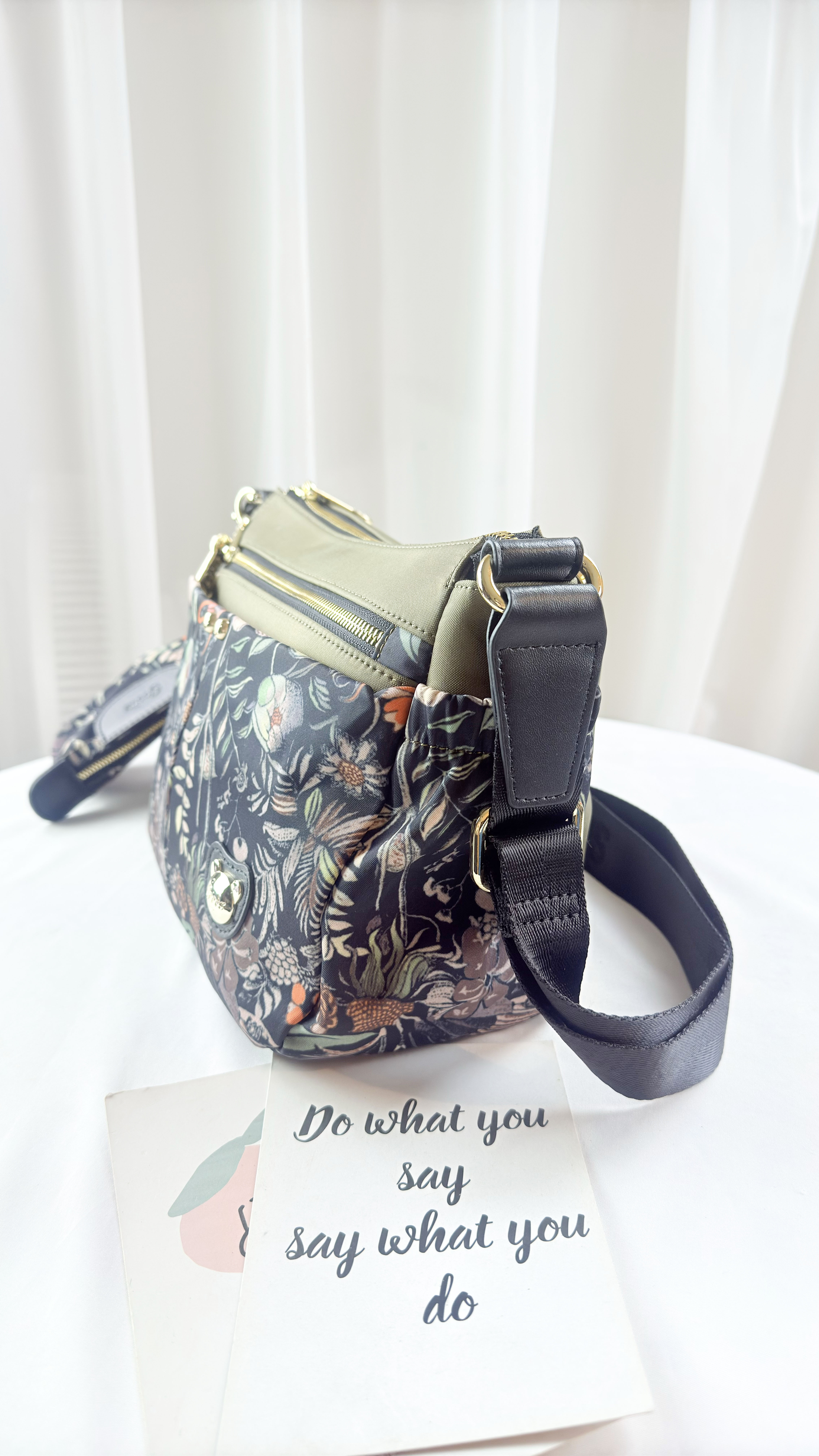 GOODS 綠花防潑水側背包 附零錢包#2806