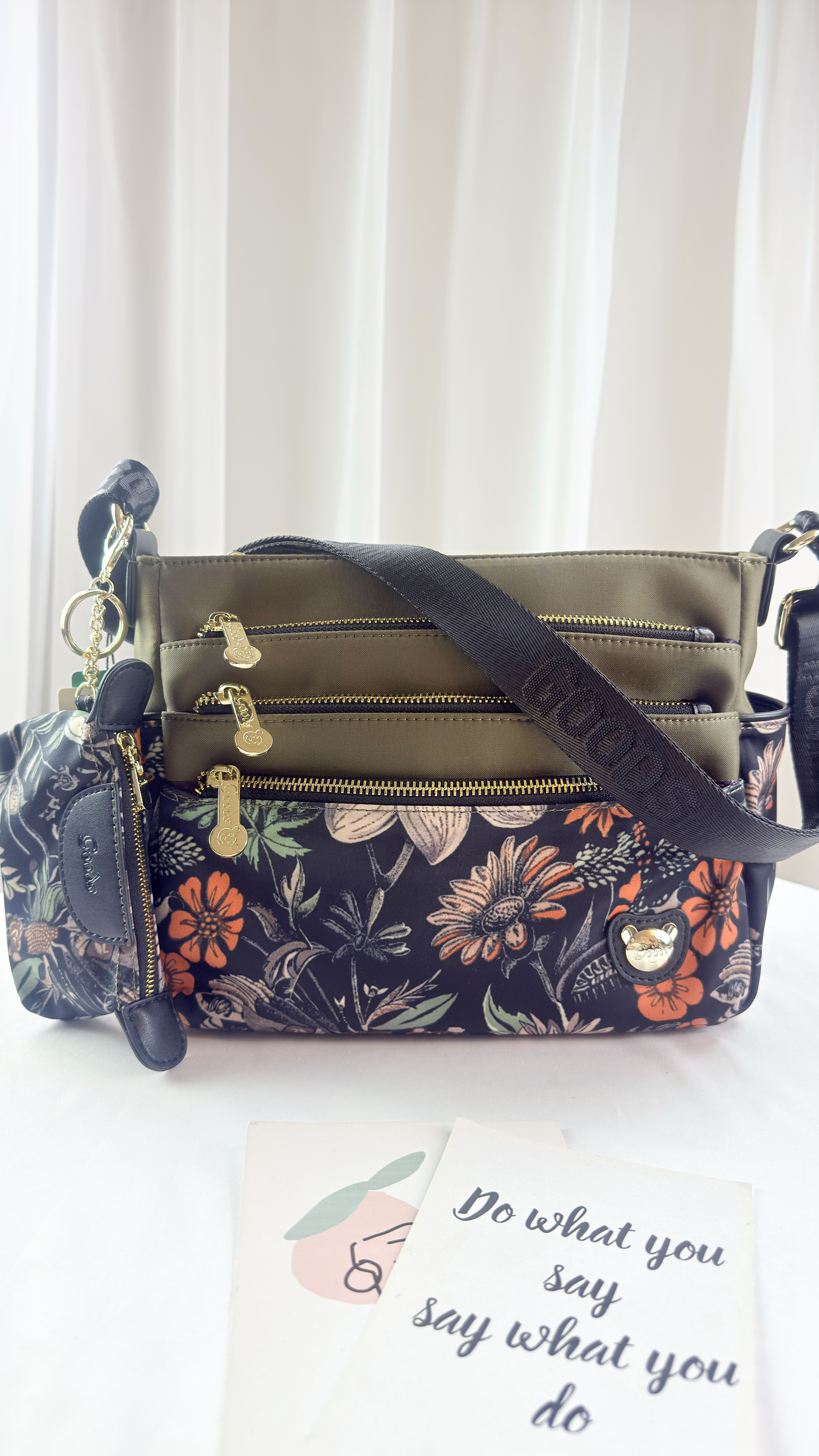 GOODS 綠花防潑水側背包 附零錢包#2502