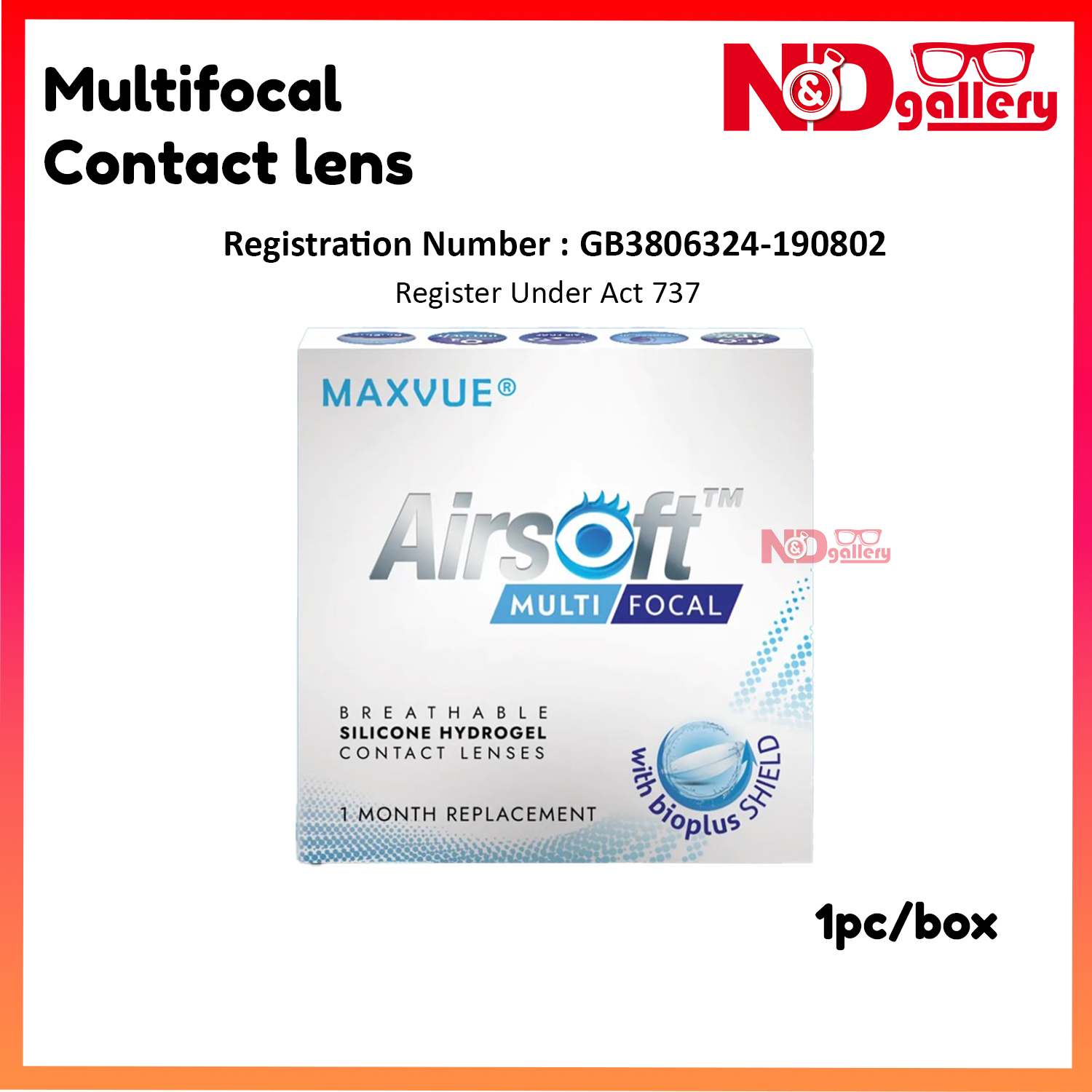 Maxvue Airsoft Multifocal Clear Contact lens 1pc/Box , Silicone hydrogel Monthly Disposable , Ready stock 1-2days