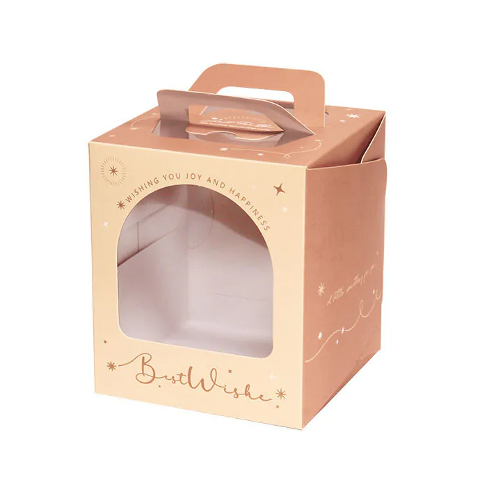 手提鏤空蛋糕提盒 NO.12 晨曦波光-米 10入/包 12.8*12.8*15cm【3A06-112802】