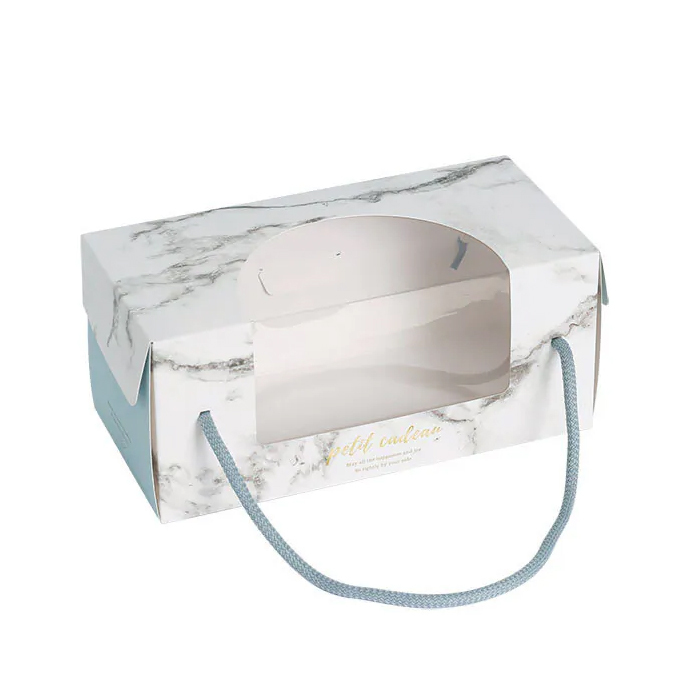 L型鏤空蛋糕提盒 大理石 10入/包 22.5*11*10cm【3A30-111003】