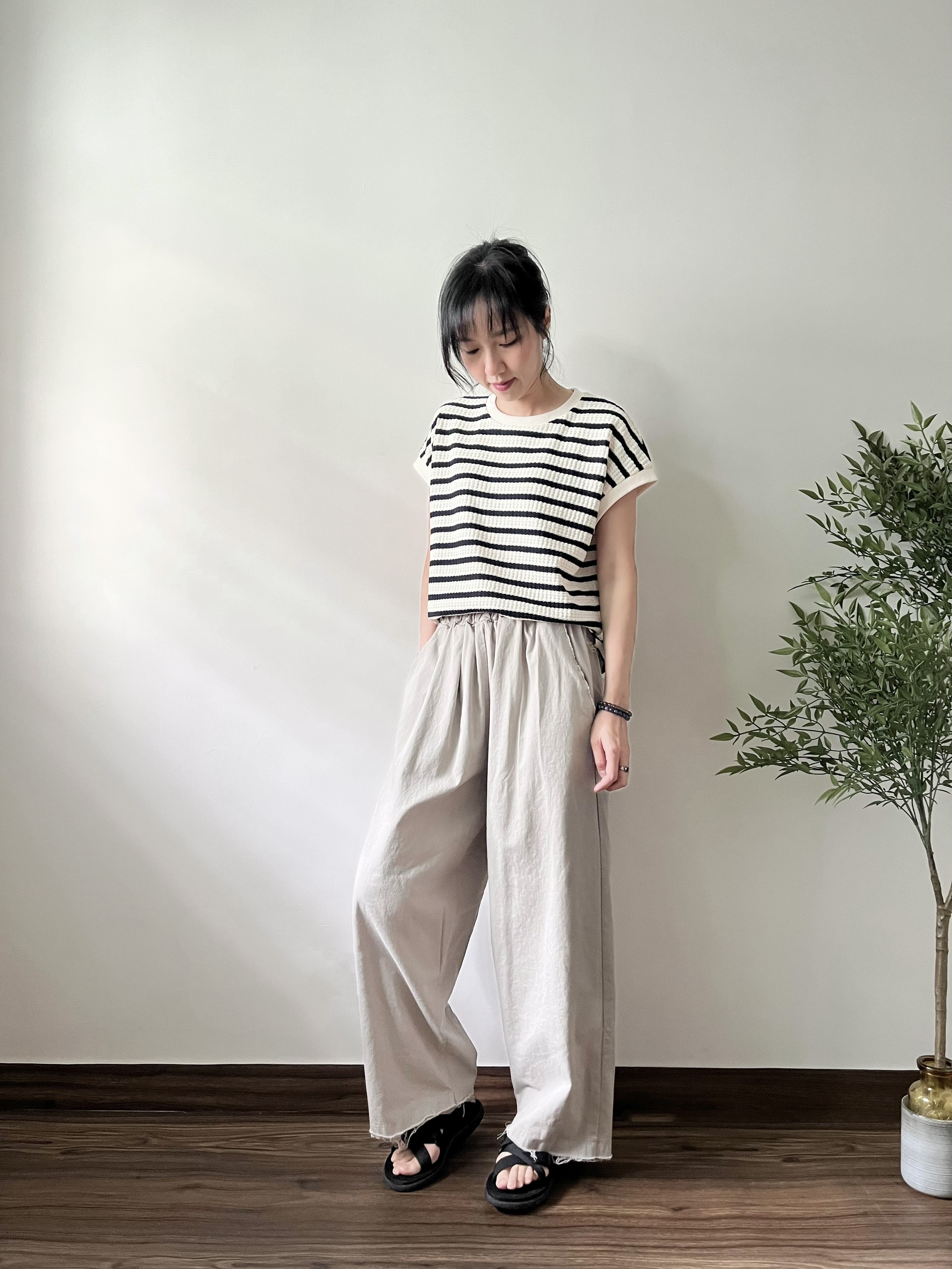 🌿立體窩夫布 橫間Top