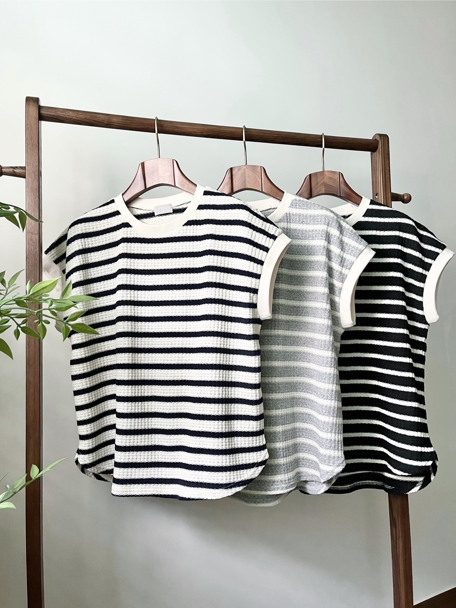 🌿立體窩夫布 橫間Top