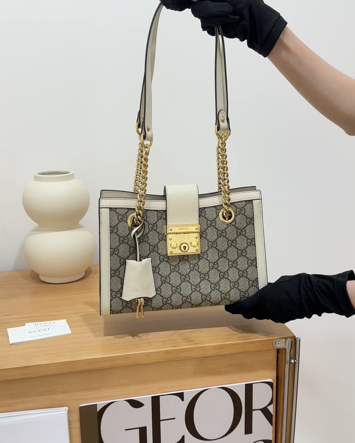 GUCCI｜PADLOCK 小號托特包 米白老花