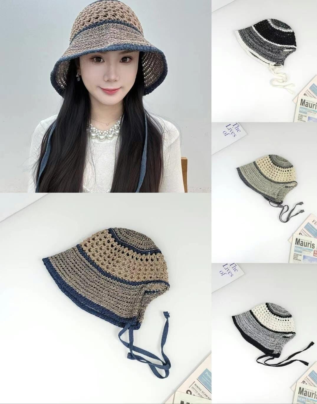 TH4423 拼色大孔針織兜帽