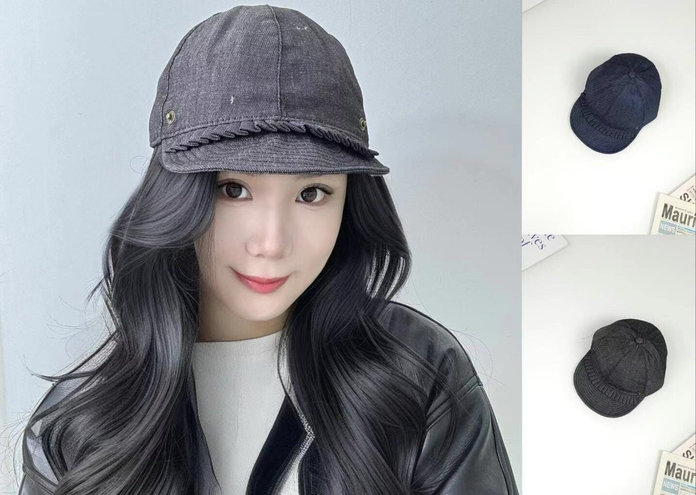 TH4430 壓摺邊手水洗牛仔cap帽