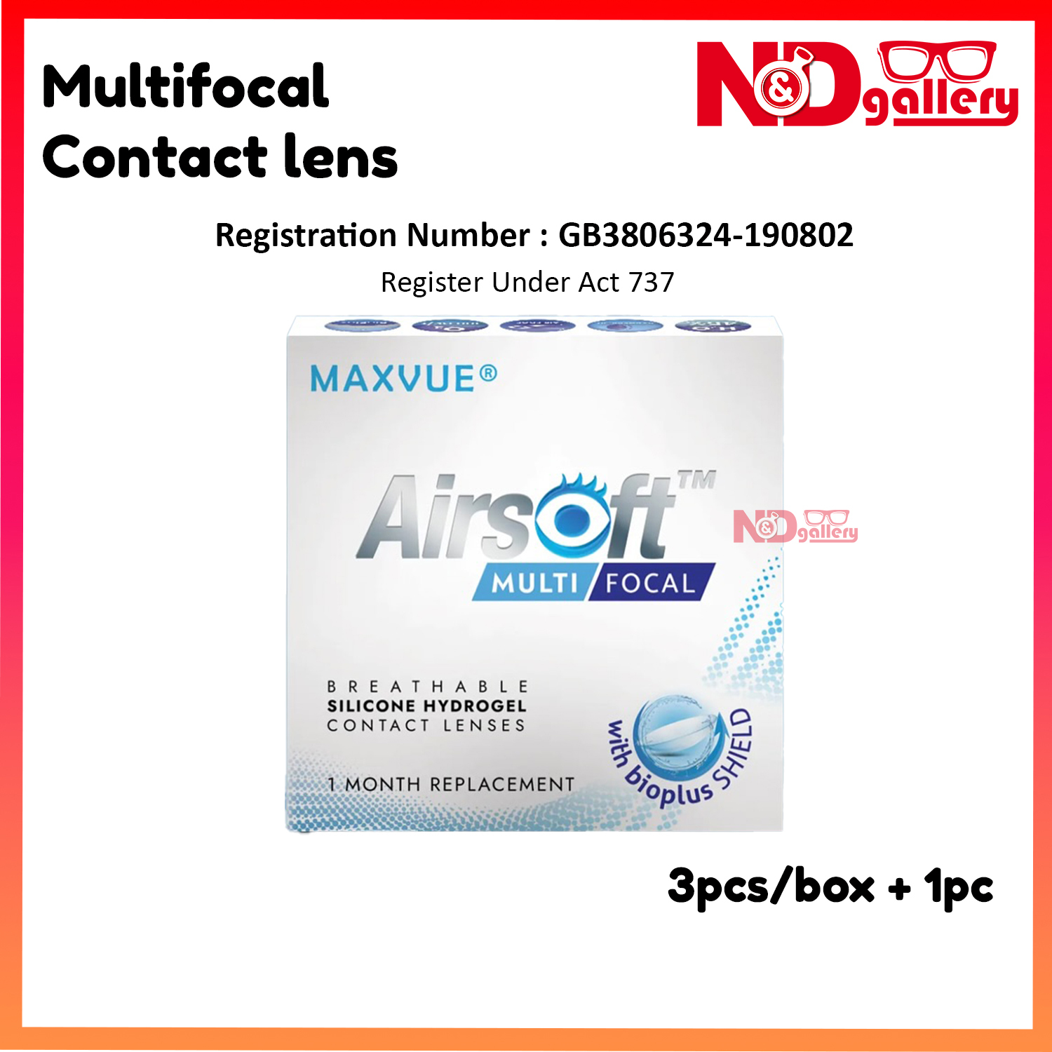 Maxvue Airsoft Multifocal Clear Contact lens 3pcs/Box Free 1 pc  Silicone hydrogel Monthly Disposable , Ready stock 1-2 Days