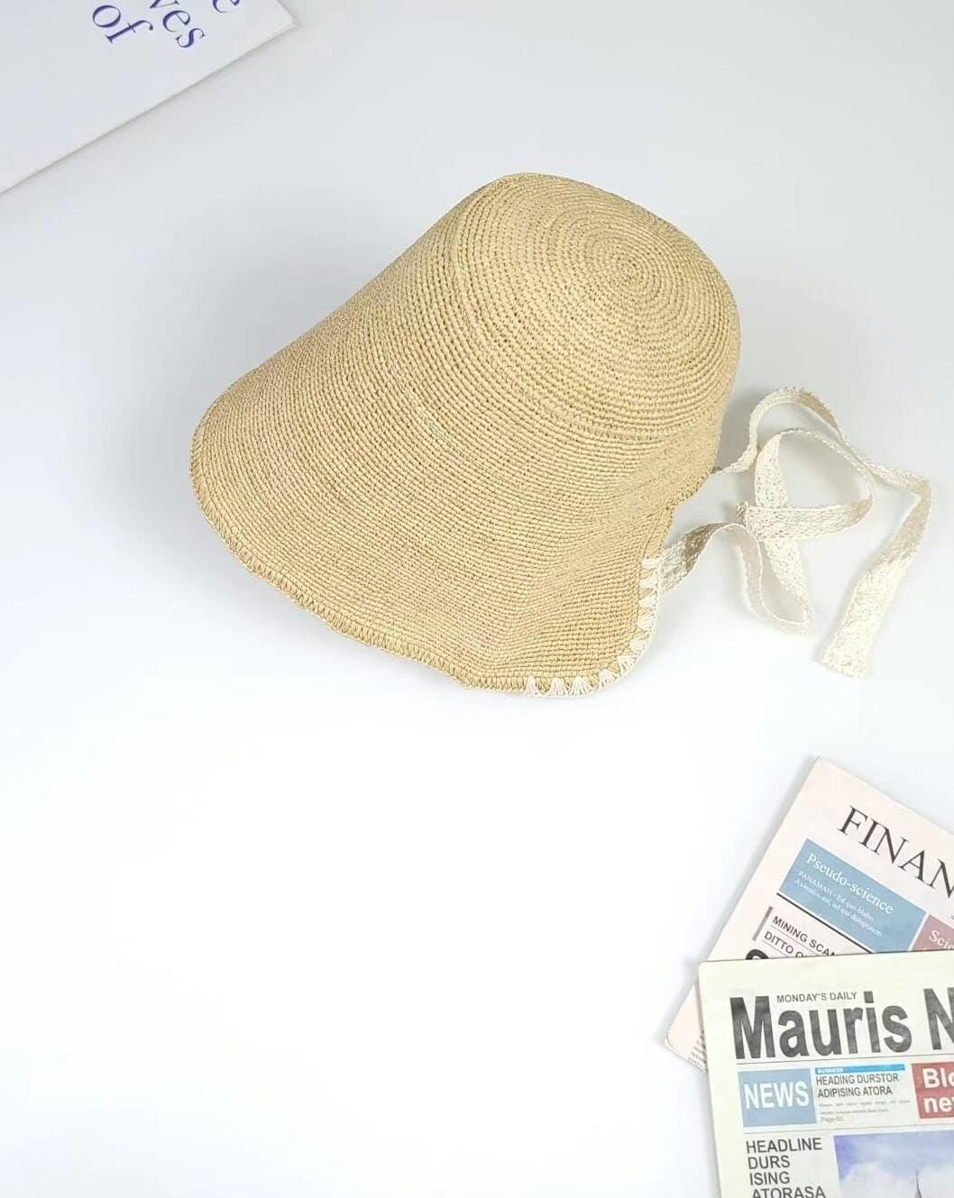 TH4434 蕾絲帶天然色草編兜帽
