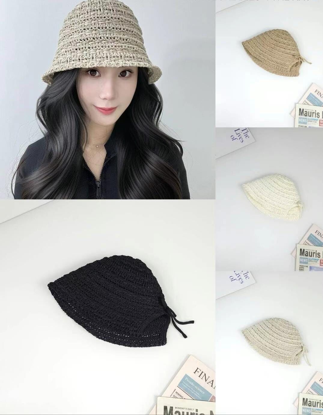 TH4438 簡約編織後開叉漁夫帽