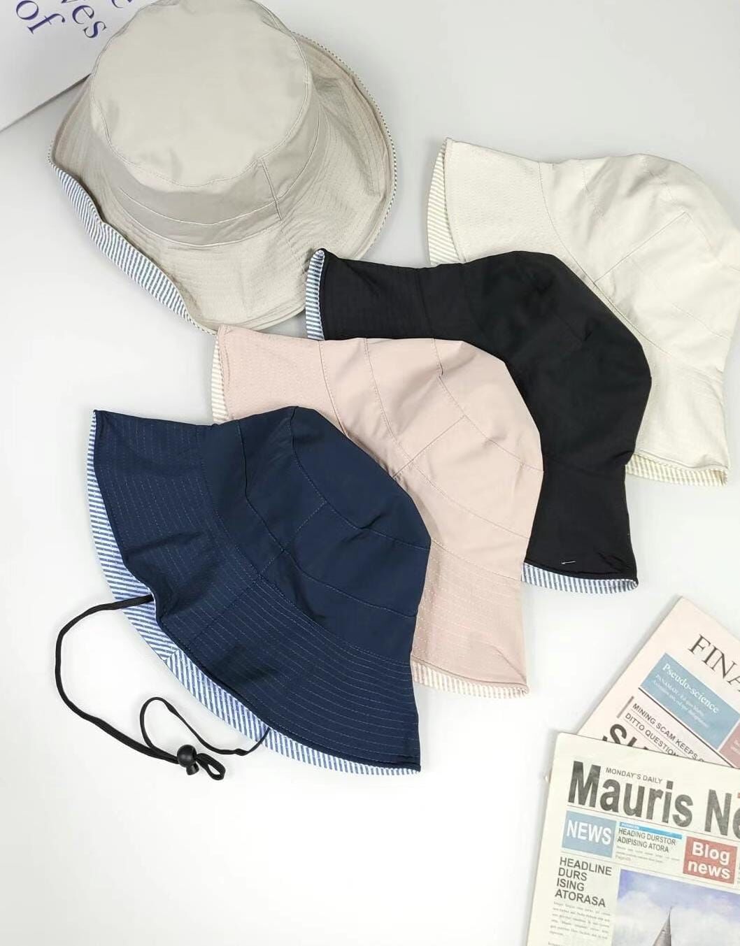 TH4439 正反面2way斜紋淨色漁夫帽