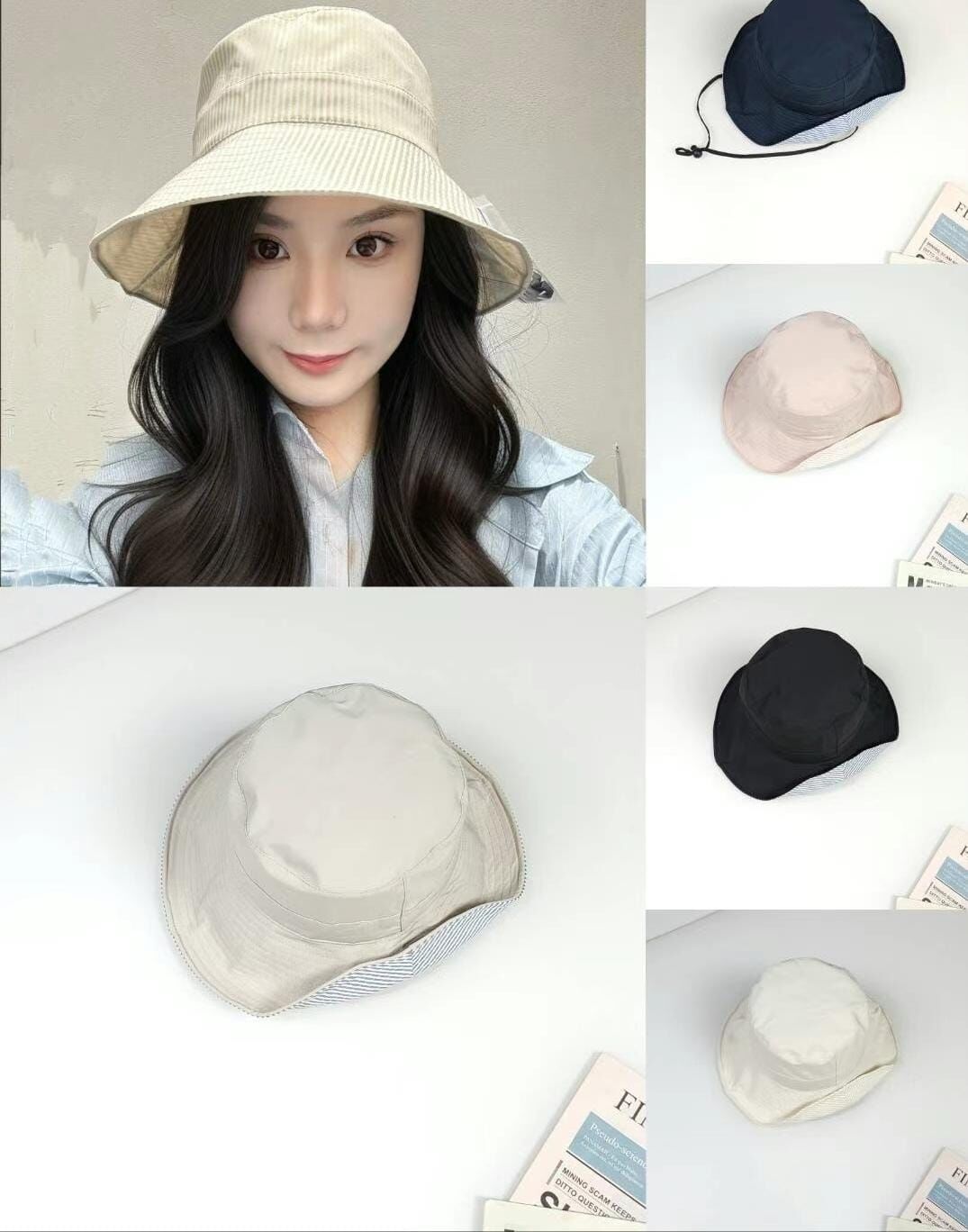TH4439 正反面2way斜紋淨色漁夫帽