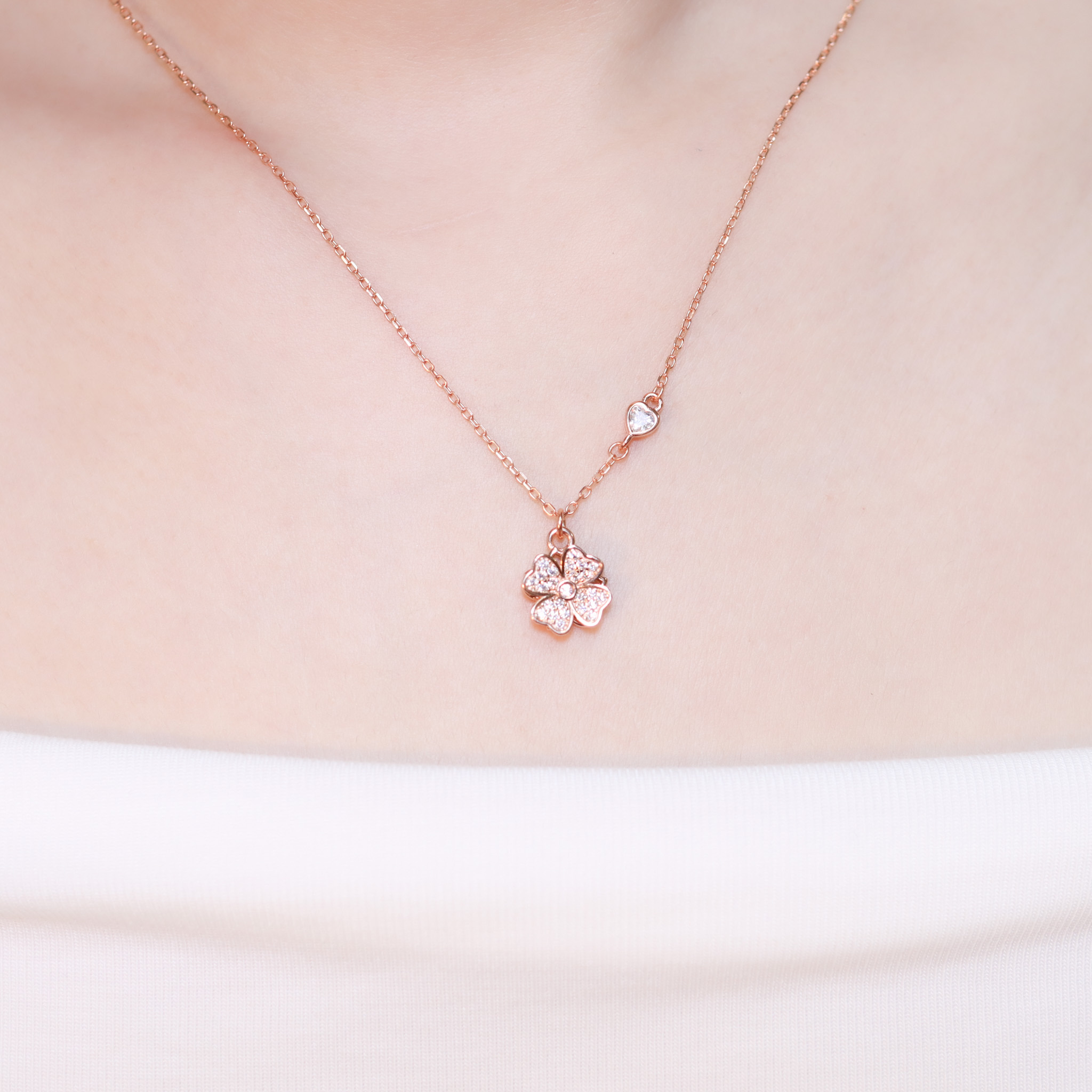 | 925純銀・玫瑰金 | 幸運花意不止項鍊 | NE1408 |