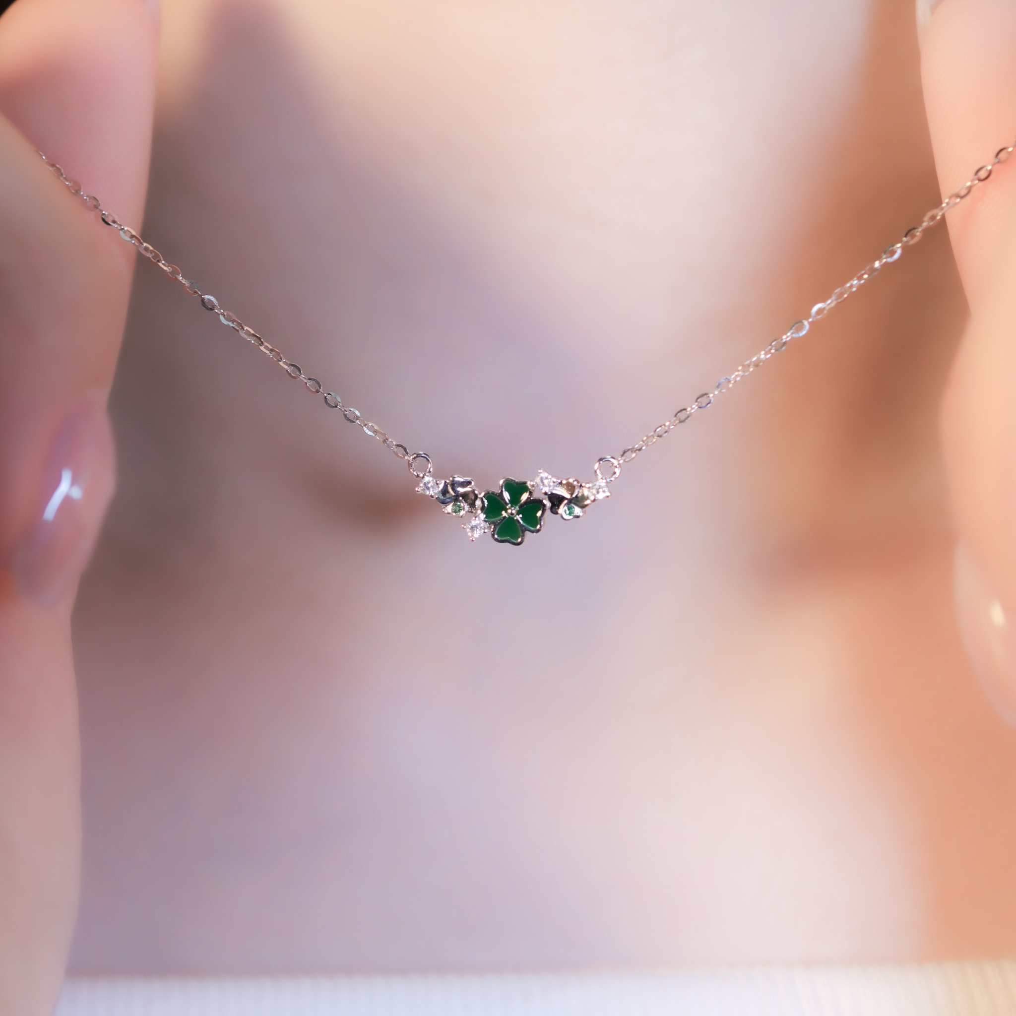 | 925純銀・厚鍍白金・ 厚鍍玫瑰金 | 聚集小幸福項鍊 (銀/玫瑰金) | NE1412 |