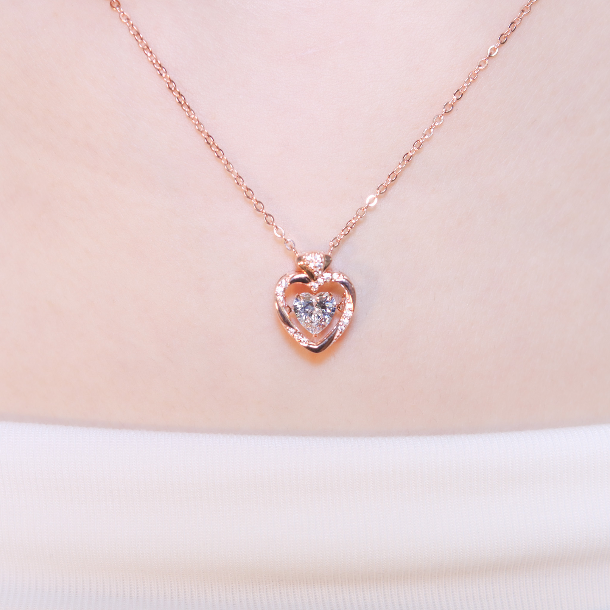 | 925純銀・厚鍍白金・ 厚鍍玫瑰金 | 懸浮鑽戒愛意項鍊 (銀/玫瑰金) | NE1415 |