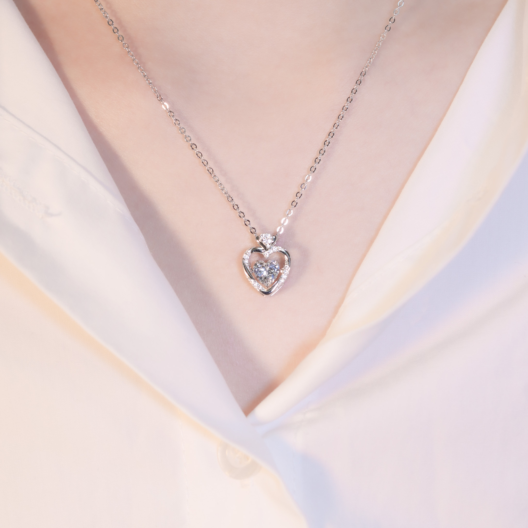 | 925純銀・厚鍍白金・ 厚鍍玫瑰金 | 懸浮鑽戒愛意項鍊 (銀/玫瑰金) | NE1415 |