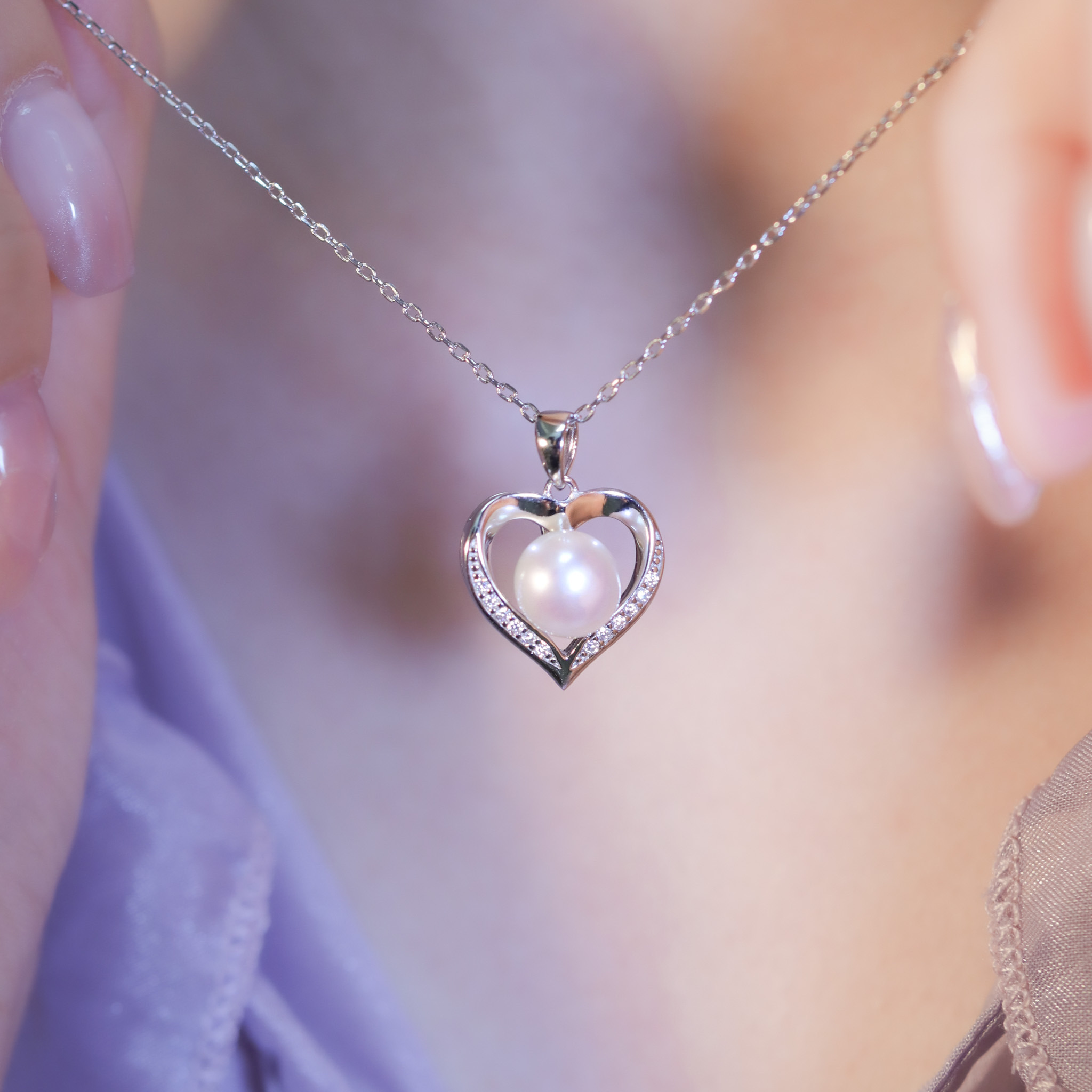 | 925純銀・厚鍍白金・莫桑石・珍珠 | 珍貴唯一愛意項鍊 | NE1400 |