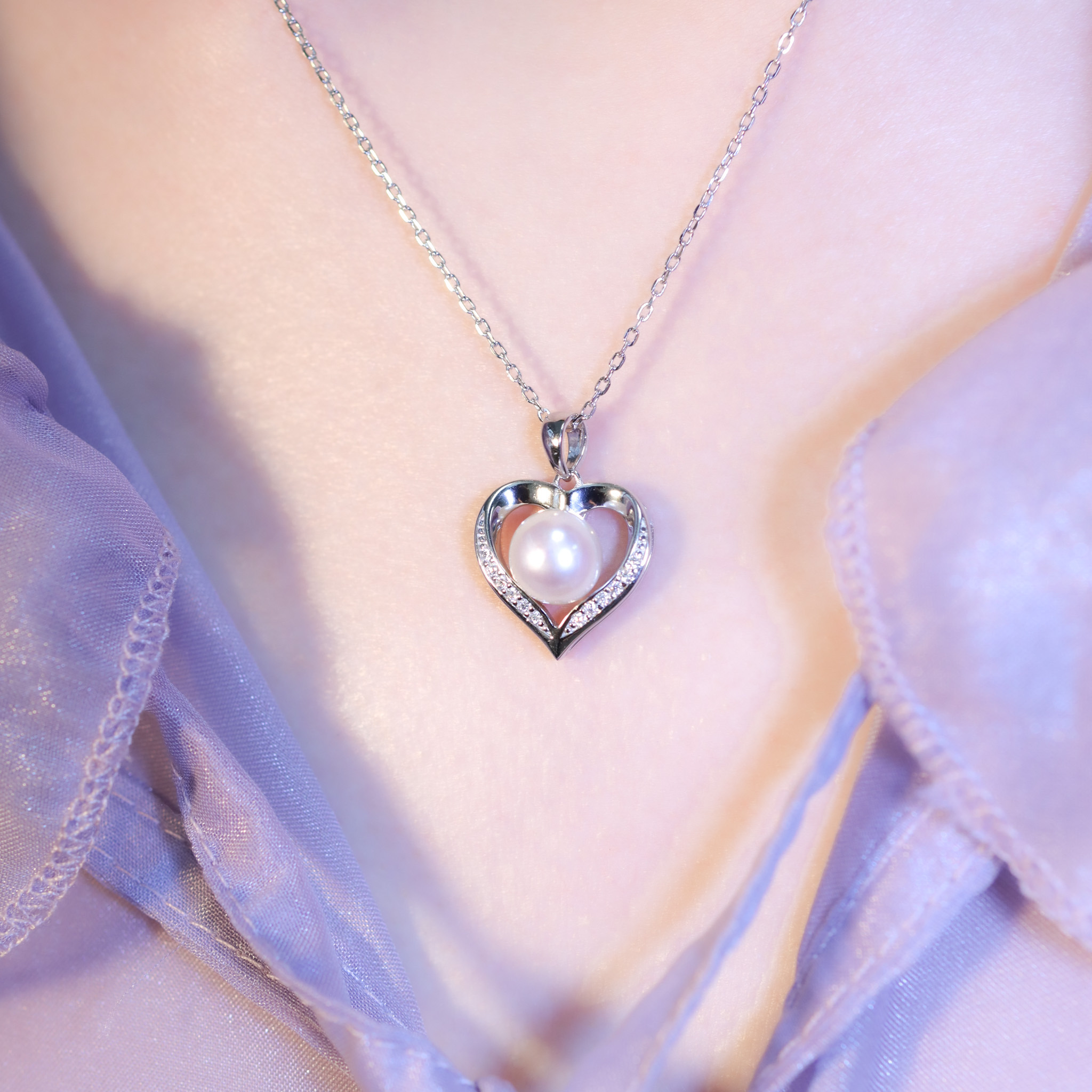 | 925純銀・厚鍍白金・莫桑石・珍珠 | 珍貴唯一愛意項鍊 | NE1400 |