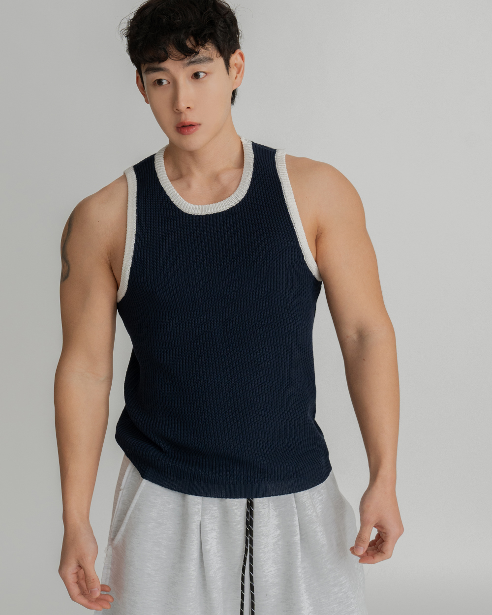 撞色針織無袖背心