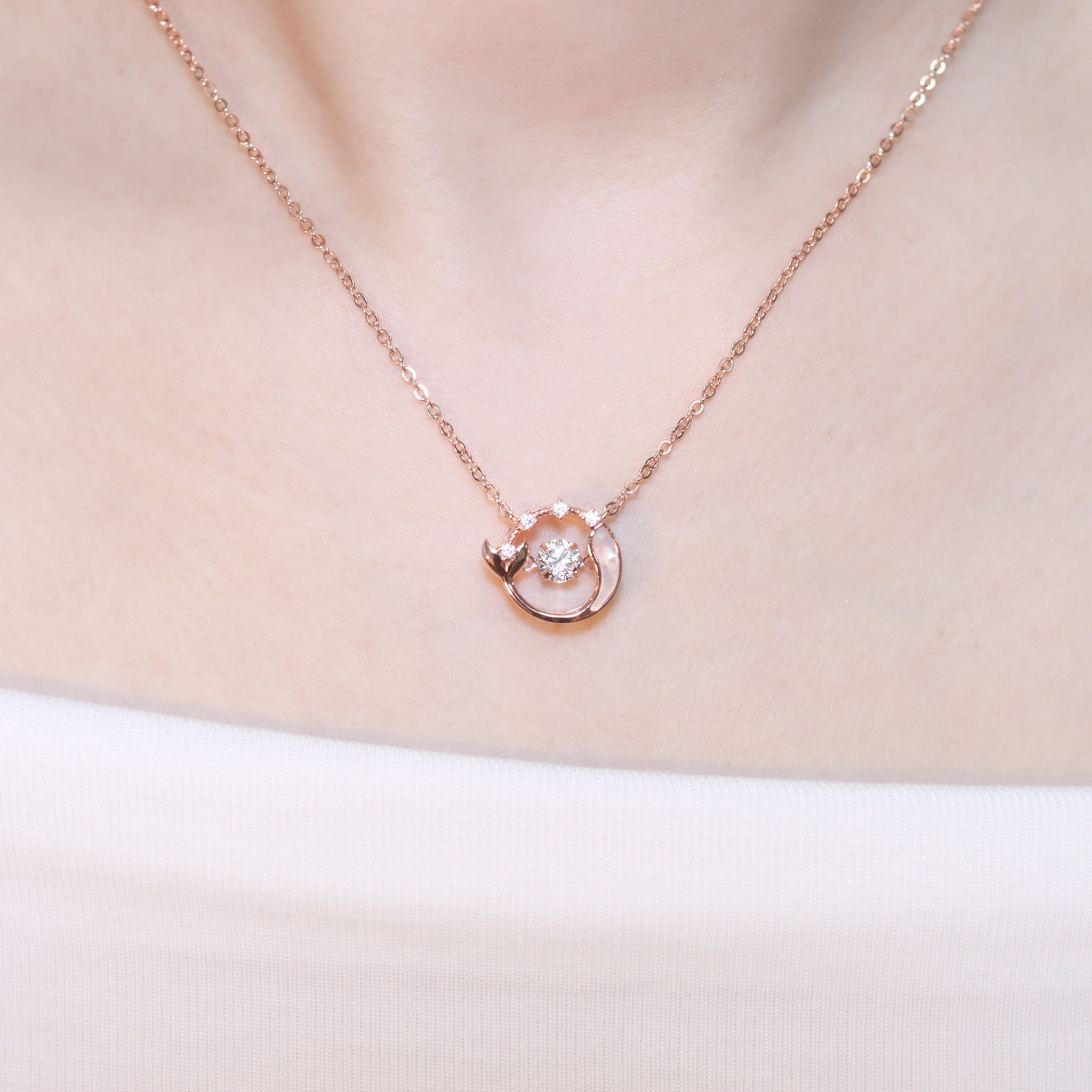 | 925純銀・厚鍍白金・ 厚鍍玫瑰金 | 懸浮一心心動項鍊 (銀/玫瑰金) | NE1414 |