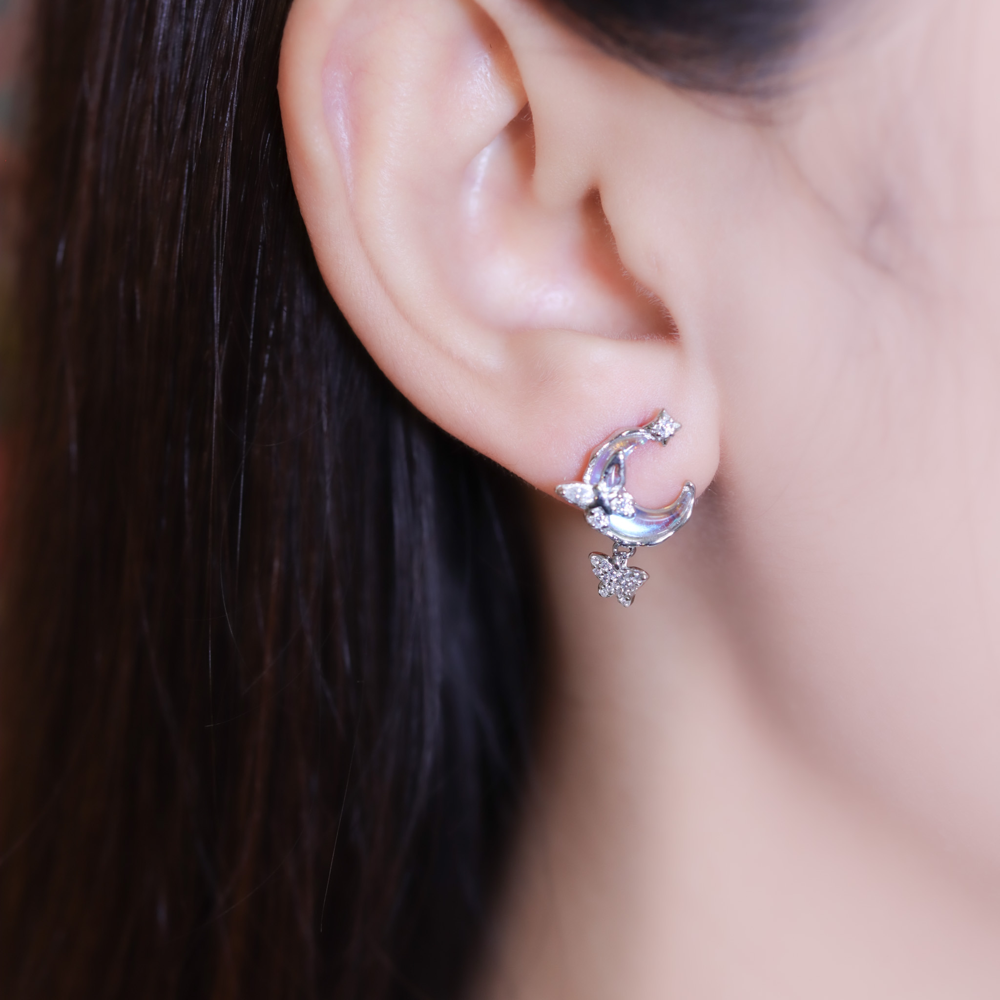 | 925純銀・白金・琉璃 | 月亮蝶願天使耳環 | EA0984 |