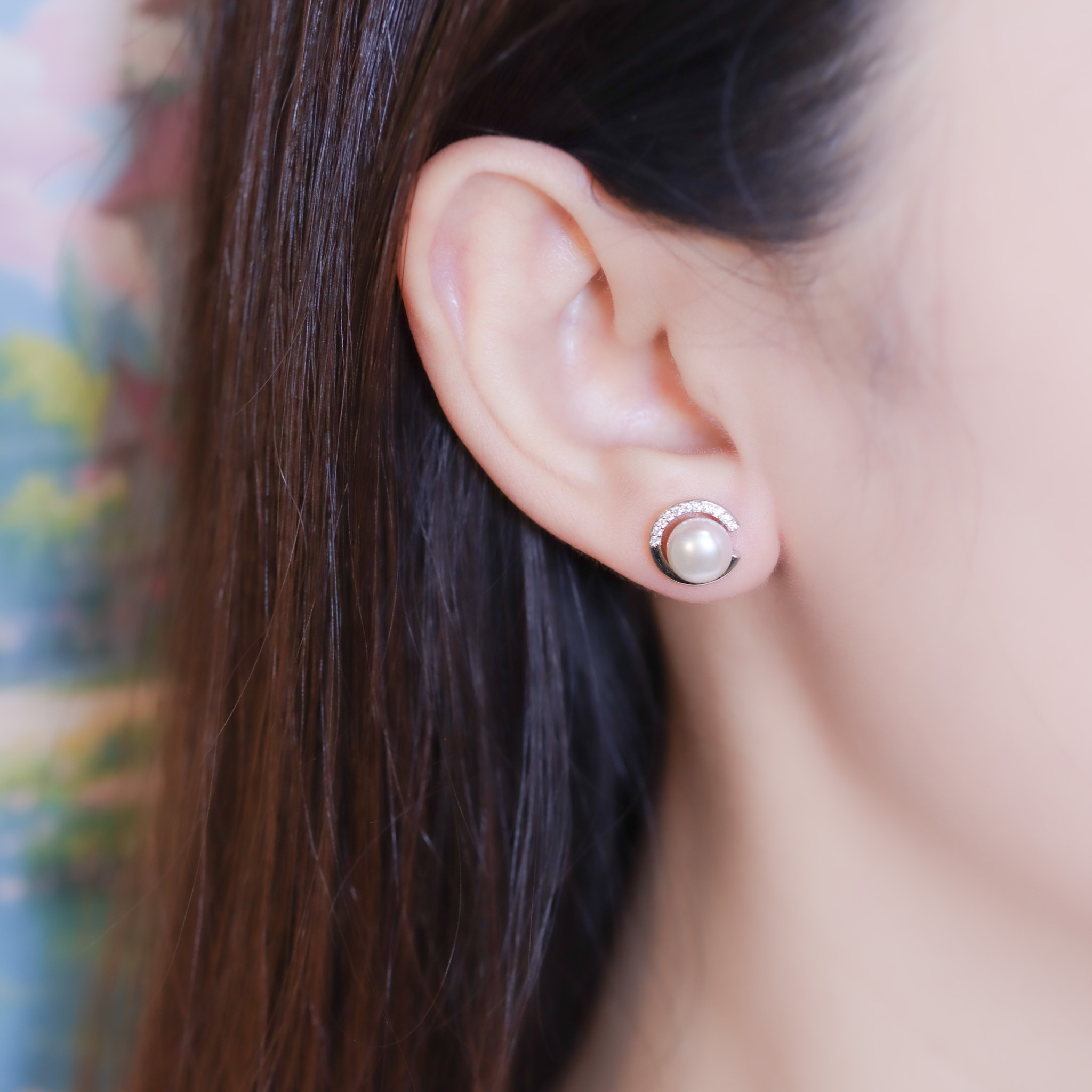 | 925純銀・白金・珍珠 | 月繞珍珠耳環 | EA0988 |