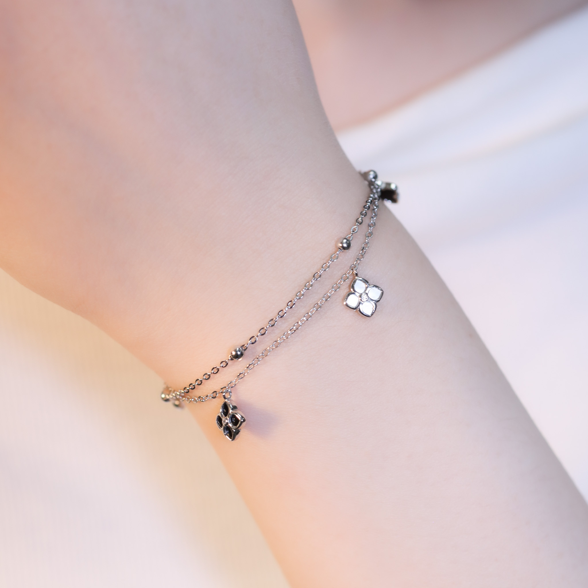 | 925純銀・白金・ 玫瑰金 | 點滴幸福雙層手鏈(銀/玫瑰金) | BR1338 |