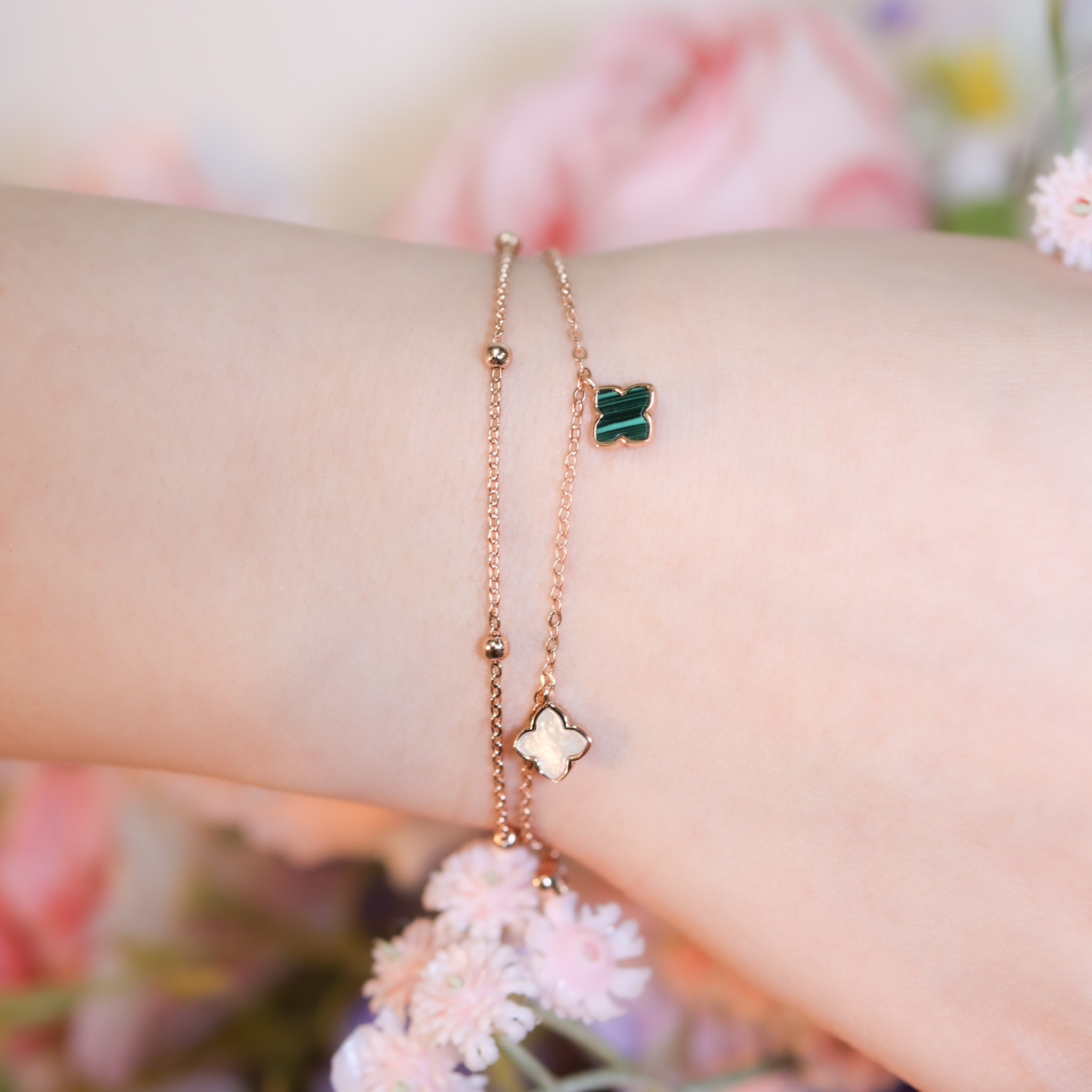 | 925純銀・白金・ 玫瑰金 | 點滴幸福雙層手鏈(銀/玫瑰金) | BR1338 |