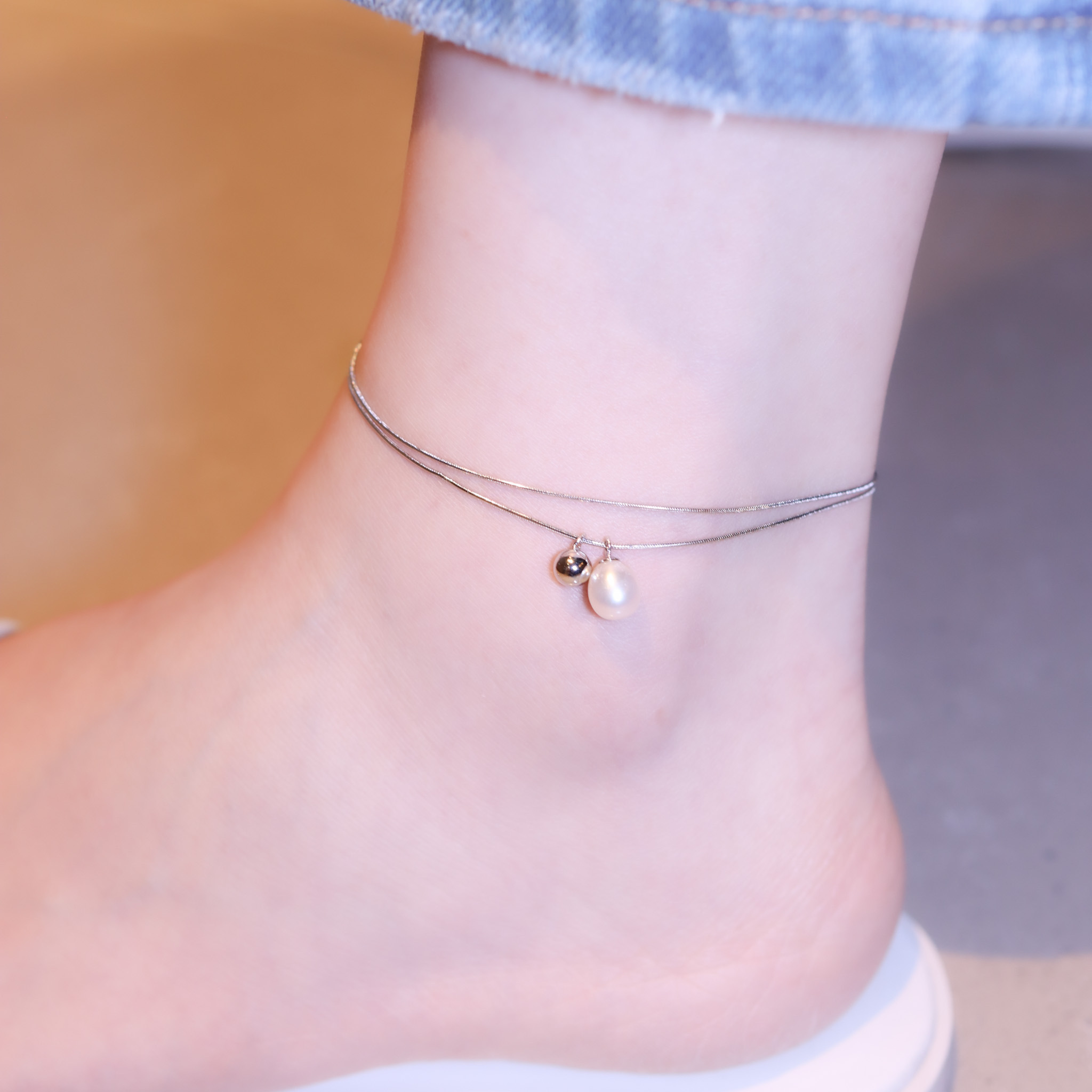 | 925純銀・白金・珍珠 | 唯一的珍貴雙層腳鏈  | AN0129 |