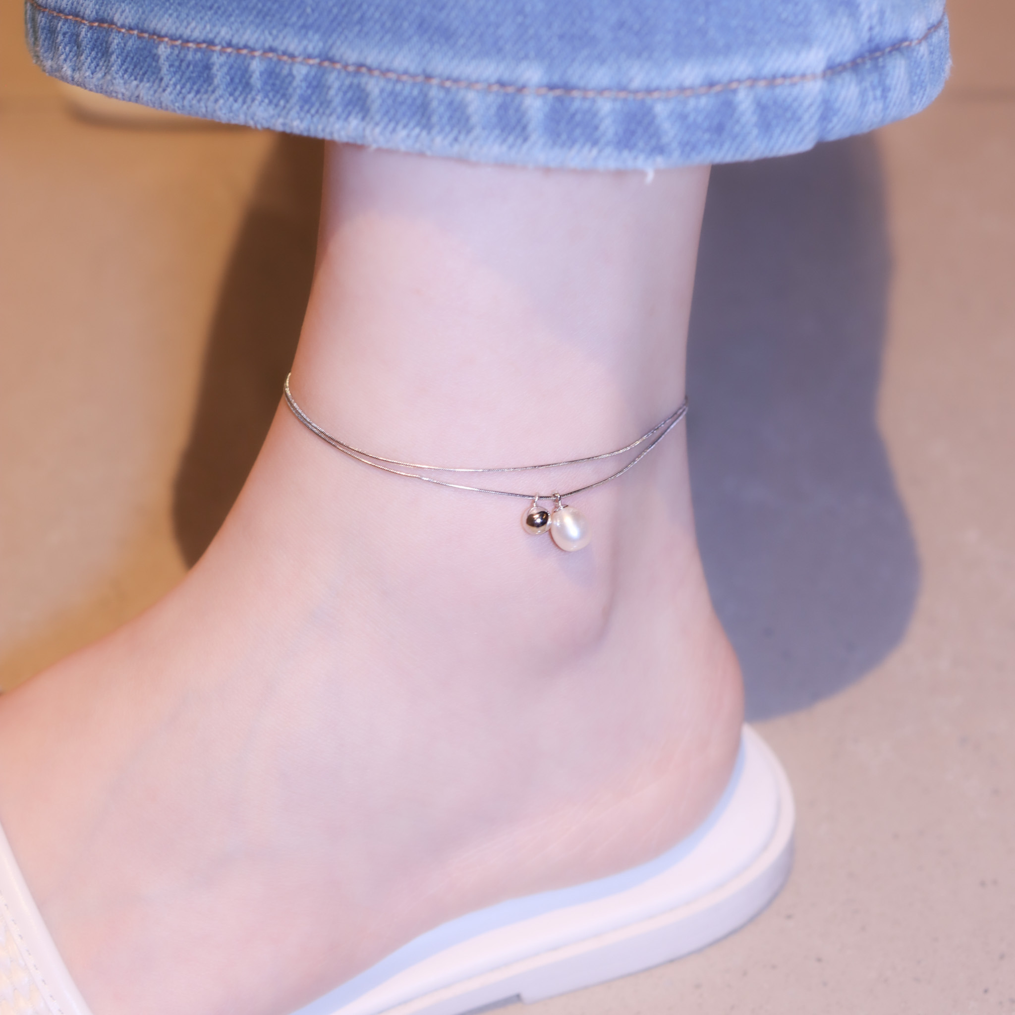 | 925純銀・白金・珍珠 | 唯一的珍貴雙層腳鏈  | AN0129 |