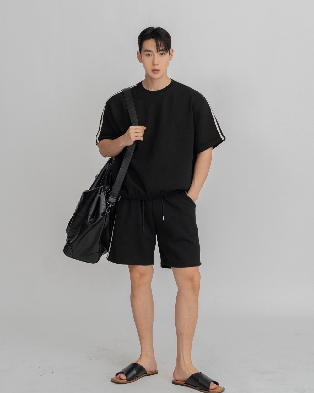 運動條紋短袖套裝