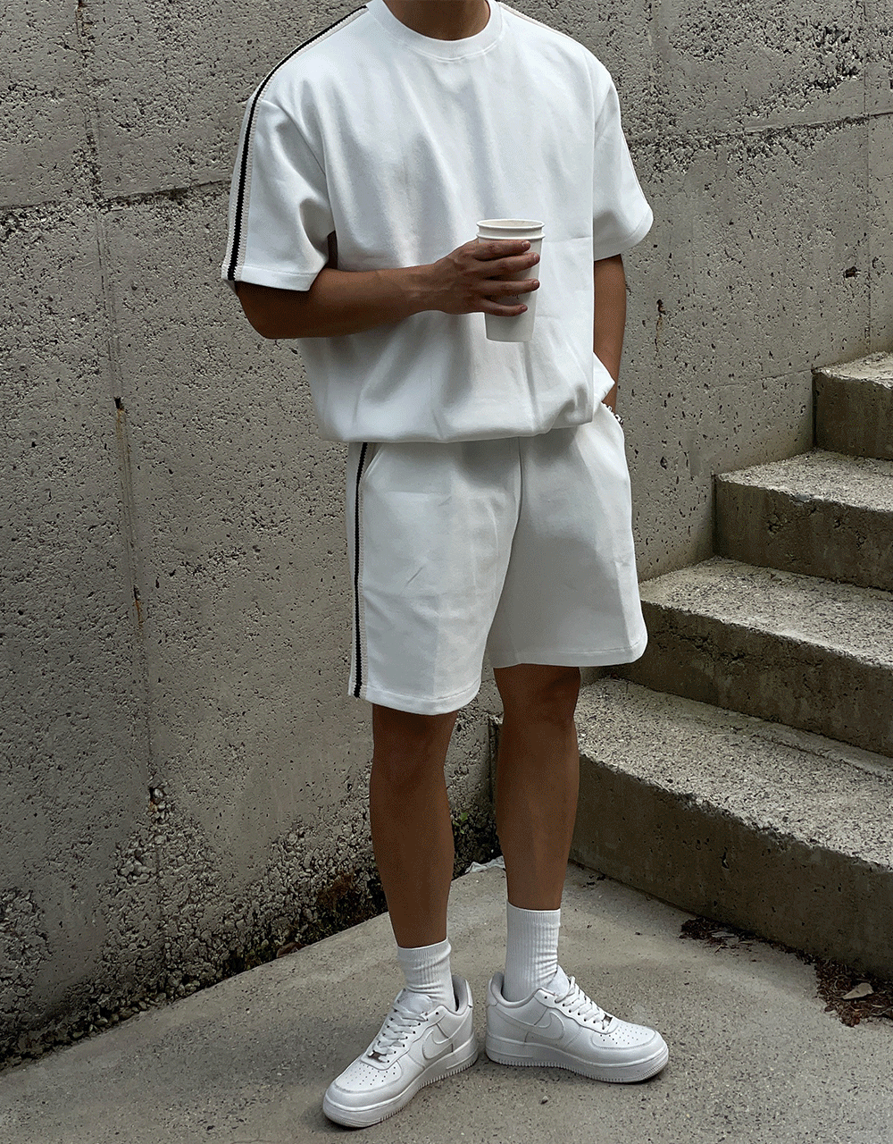 運動條紋短袖套裝