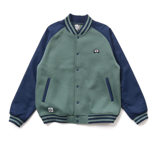 CHUMS × SAYORI WADA Men’s Myton Stadium Jumper – Olive Green | Varsity Jacket Collaboration JUN25