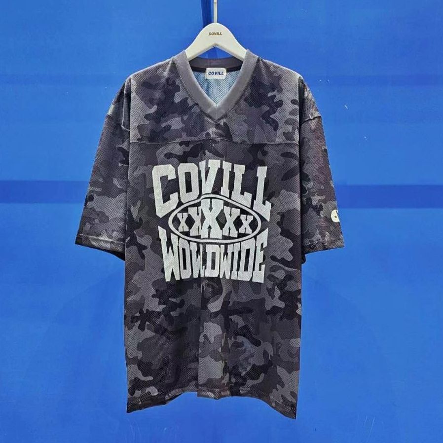 OverSize迷彩V領英文字短袖Tee COVILL-200T