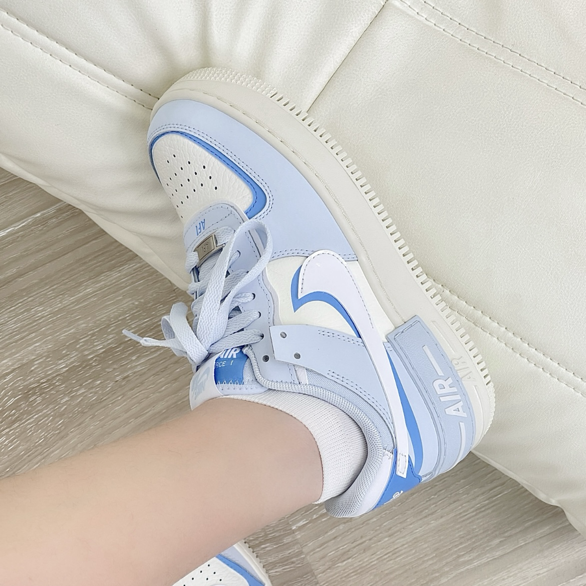 Nike Air Force 1 Shadow 蘇打汽水 白藍 寶寶藍 拼接 解構 奶油底 女鞋