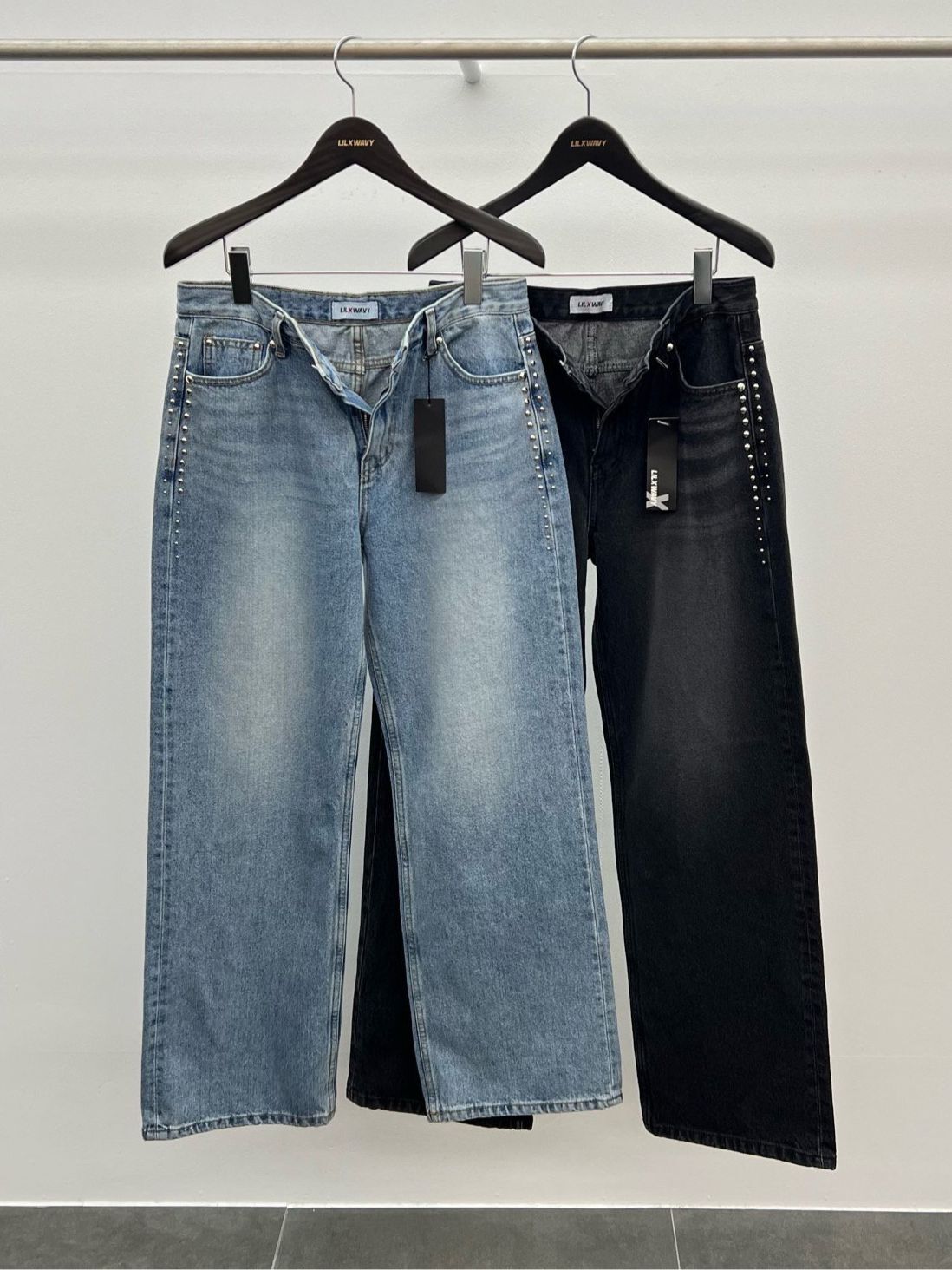 淨色鍋釘鬆身牛仔褲 LIL-053P