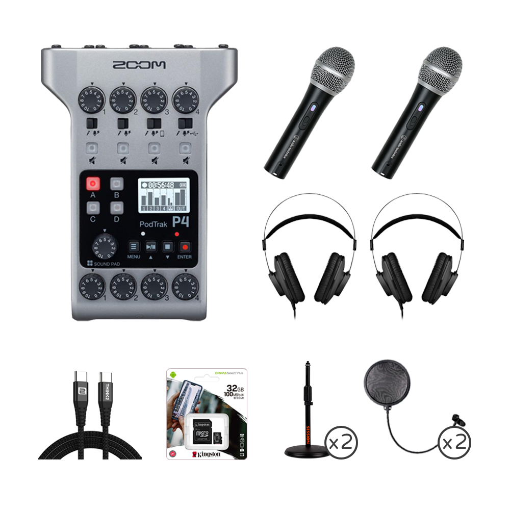 ZOOM PodTrak P4 & ATR2100X 專業Podcast套組 雙人