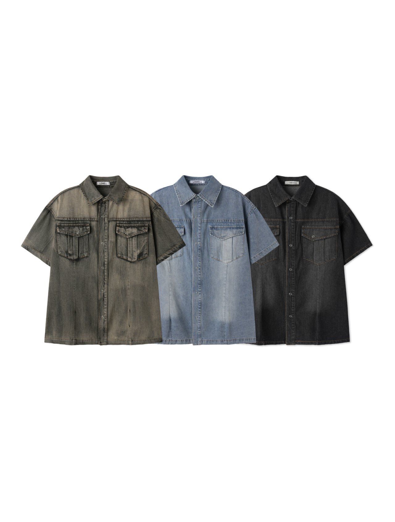 洗水牛仔短袖恤衫 Lowell-067S