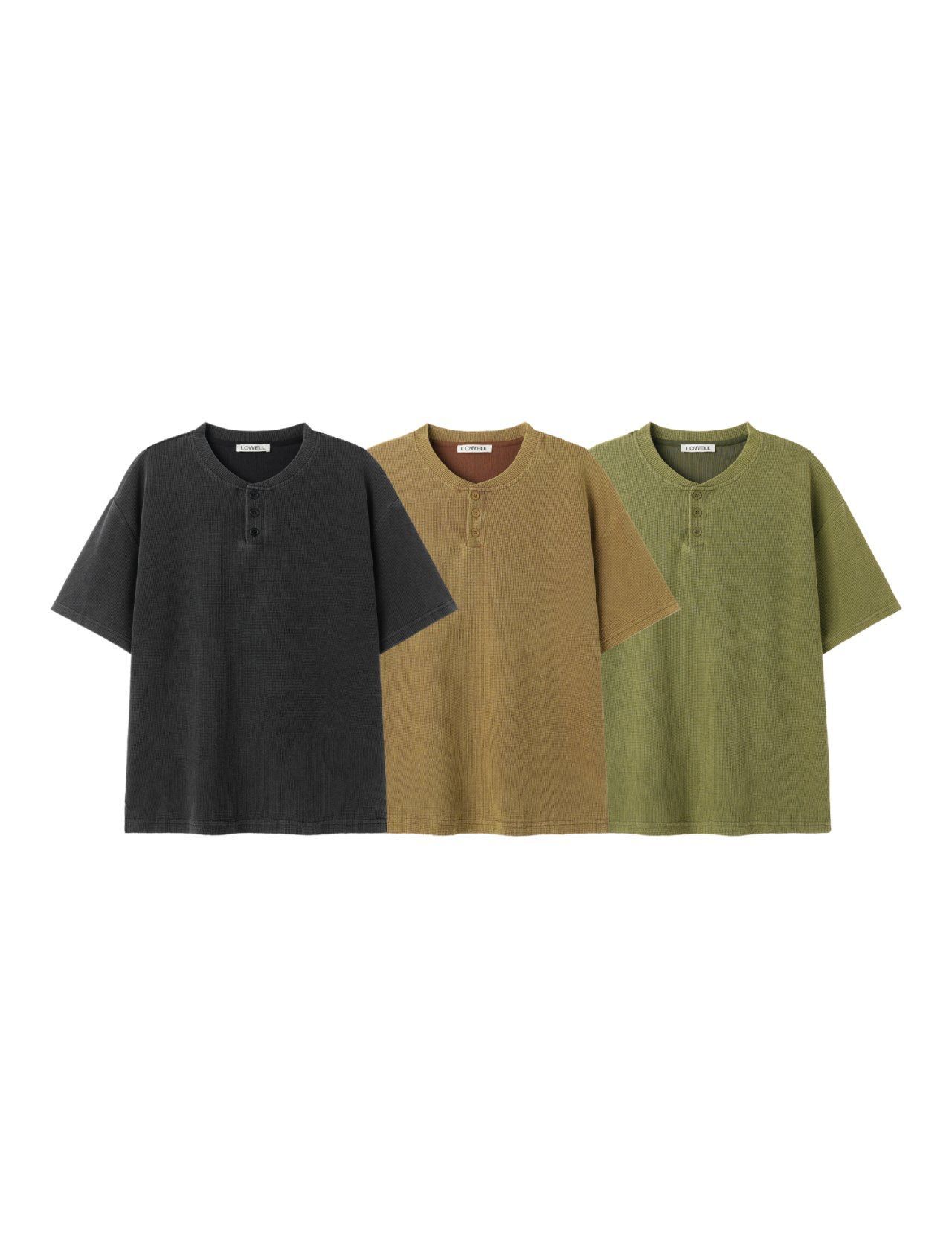 洗水淨色半開胸短袖Tee Lowell-070T