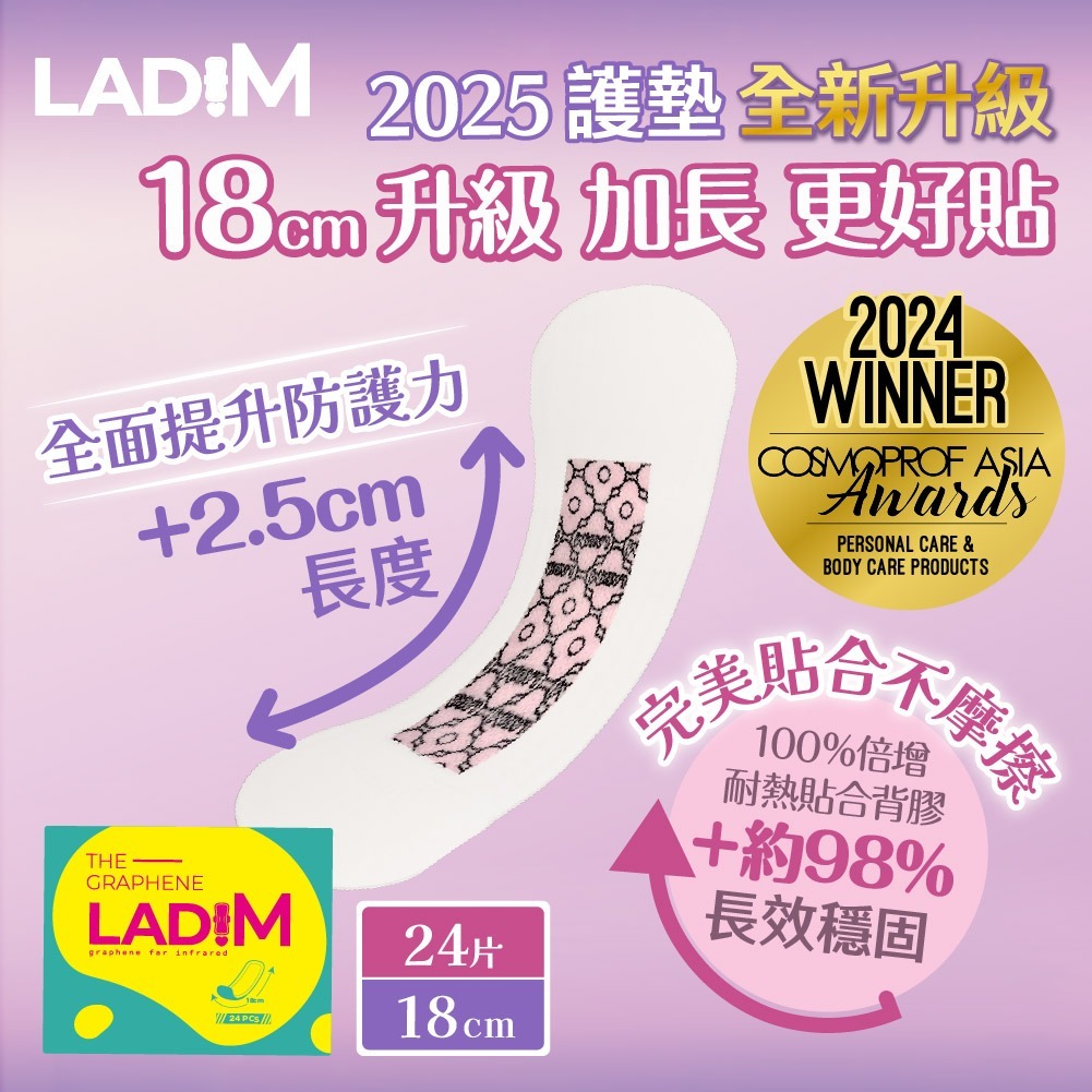 韓國 LadiM 遠紅外線石墨烯抑菌 護墊衞生棉 18cm (24片裝)