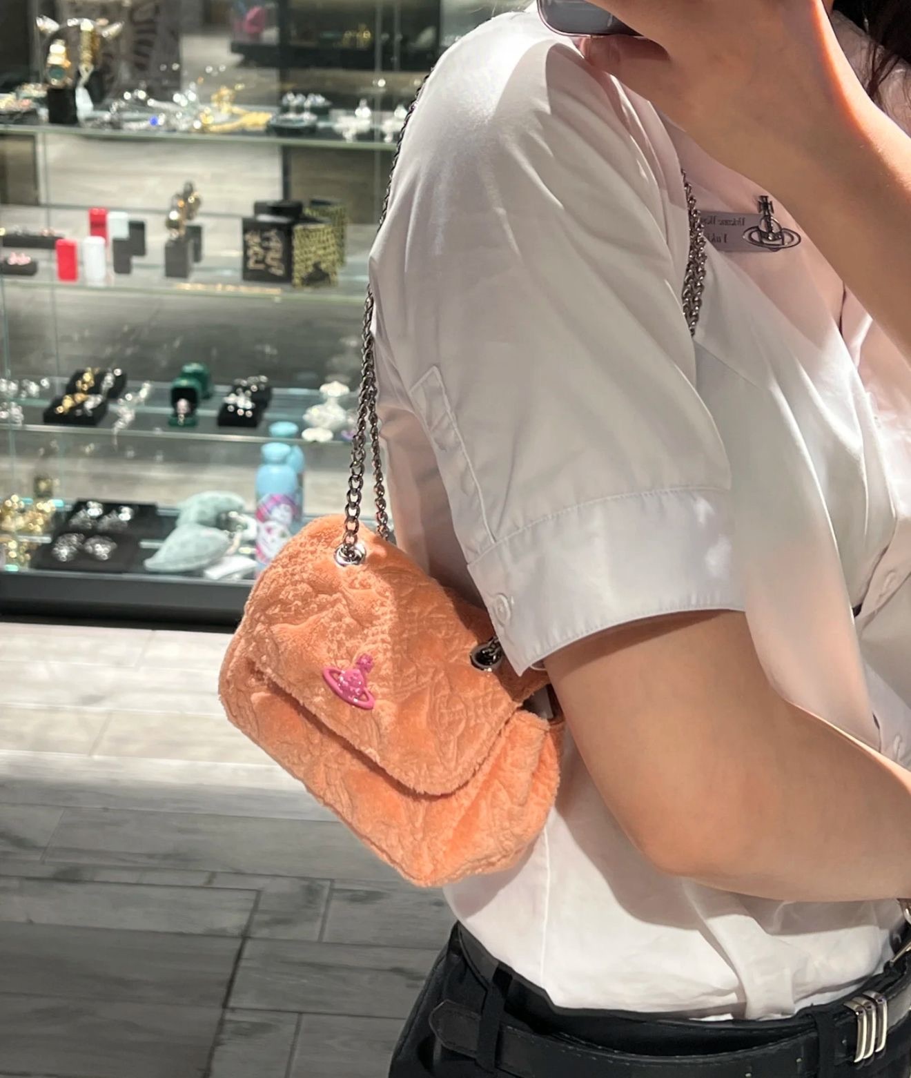 Vivienne Westwood Towelling mini chain bag peach pink