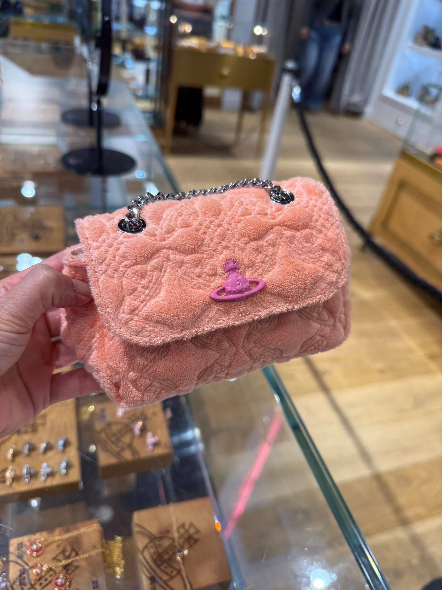 Vivienne Westwood Towelling mini chain bag peach pink