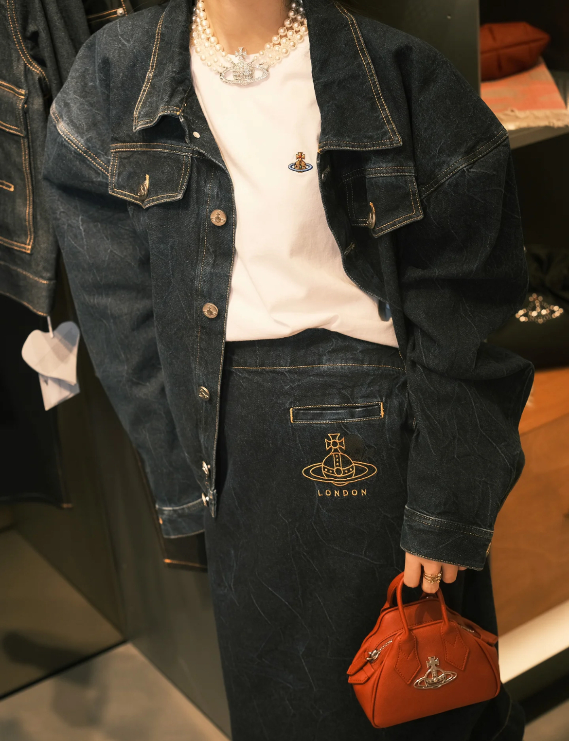 Vivienne Westwood Saffiano mini yasmine top handle bag orange