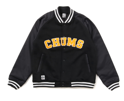 CHUMS Men’s Myton College Stadium Jumper – Black | Varsity-Style Baseball Jacket JUN25