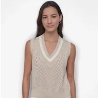 [S] DKNY LTCT KH/IVORY SPORT MESH V-NECK SWEATER VEST, DP5R6021-KXY (SD1455)