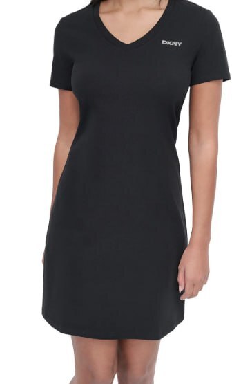 [S] DKNY BLACK MINI STUD LOGO V-NECK T-SHIRT DRESS, DP5D4902-BLK (SD1336)