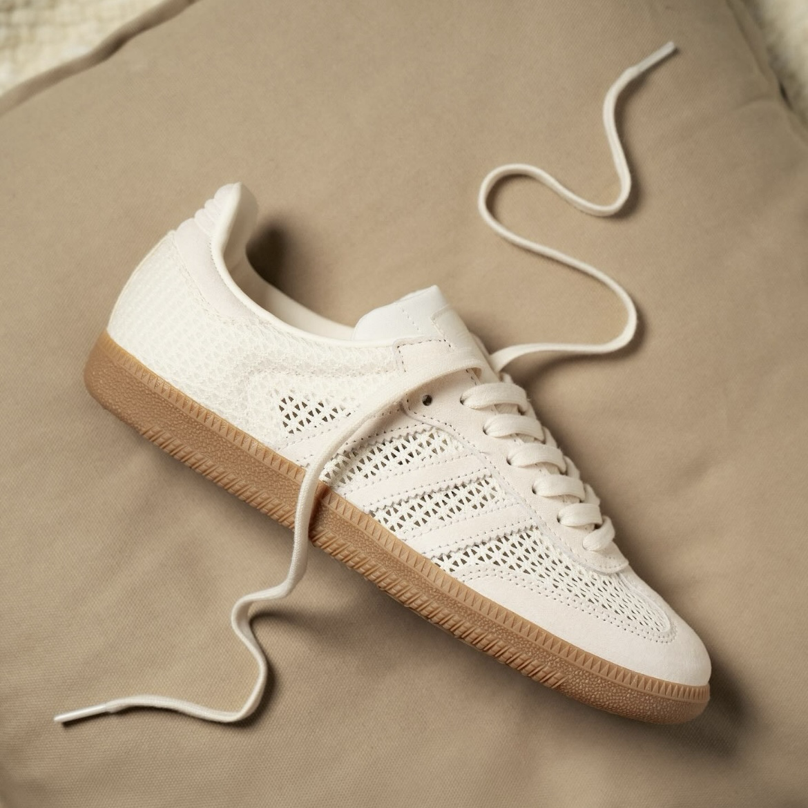 Adidas Samba OG 米白 奶油白 編織 簍空 焦糖底 德訓鞋 低筒休閒鞋